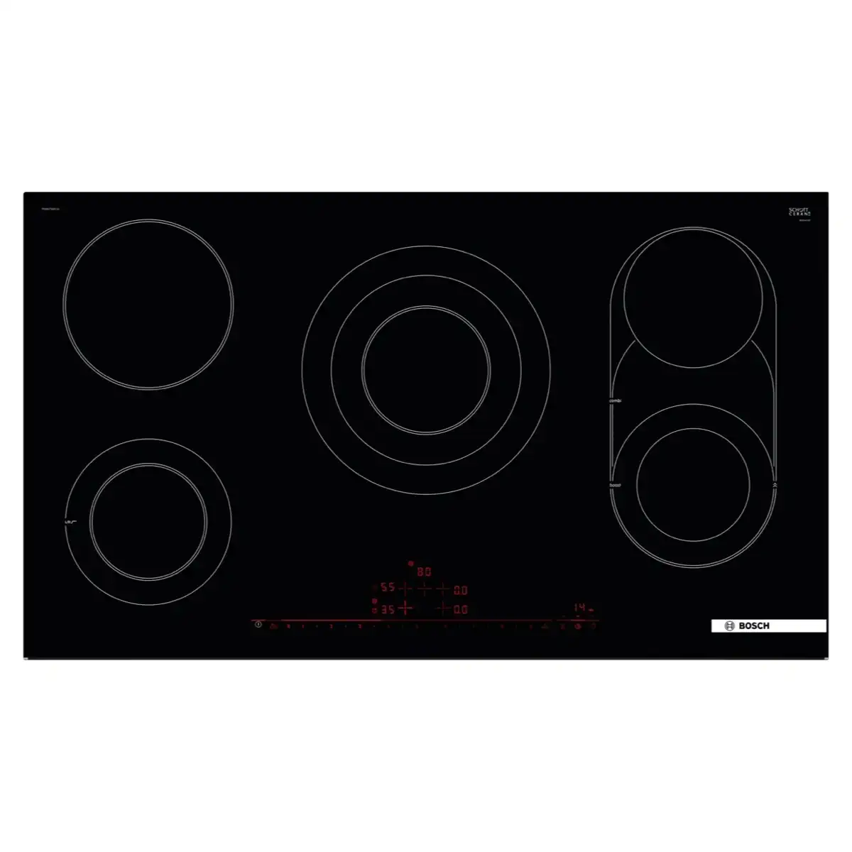 Bosch Serie 8 Built-In 5 Zone Ceramic Electric Hob, PKM975DK1D (4.4 x 91.6 x 52.7 cm)
