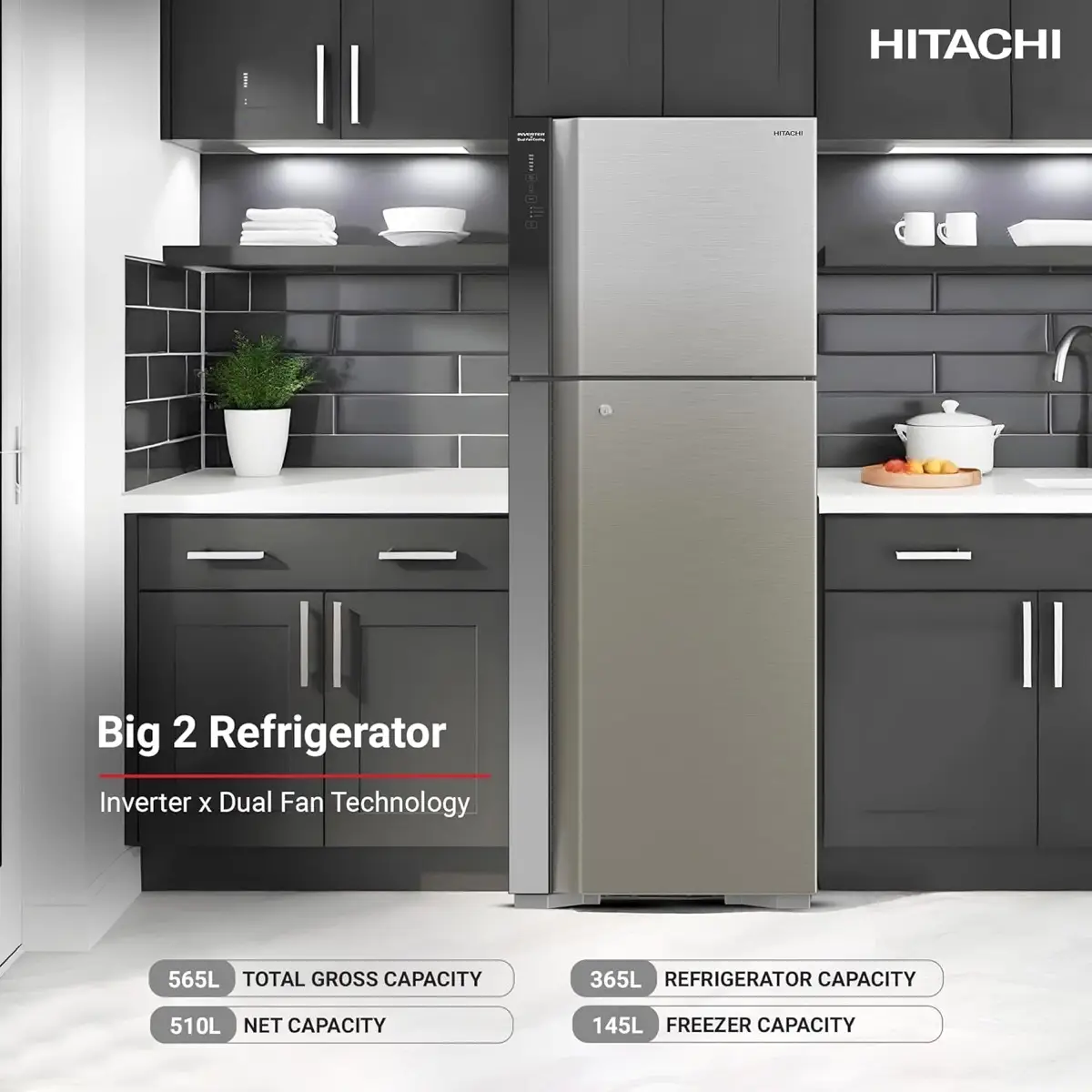 Hitachi Top Mount Refrigerator W/Dual Fan Cooling, RV655PUK0K4PSV (650 L, Silver)