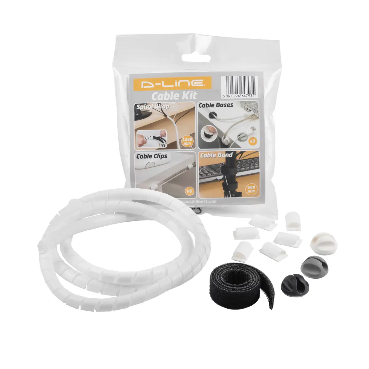 D-Line Desk Cable Tidy Accessory Set (White, 11 Pc.)