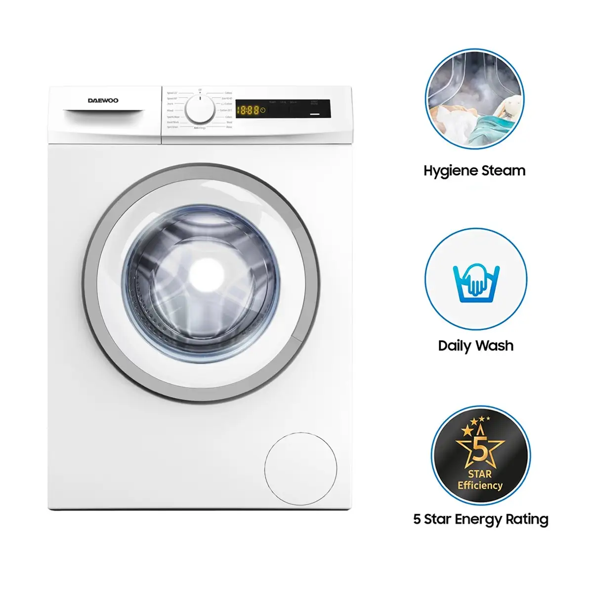 Daewoo Freestanding 7 Kg Front Load Washer, DWD-7W1211 (1200 RPM)