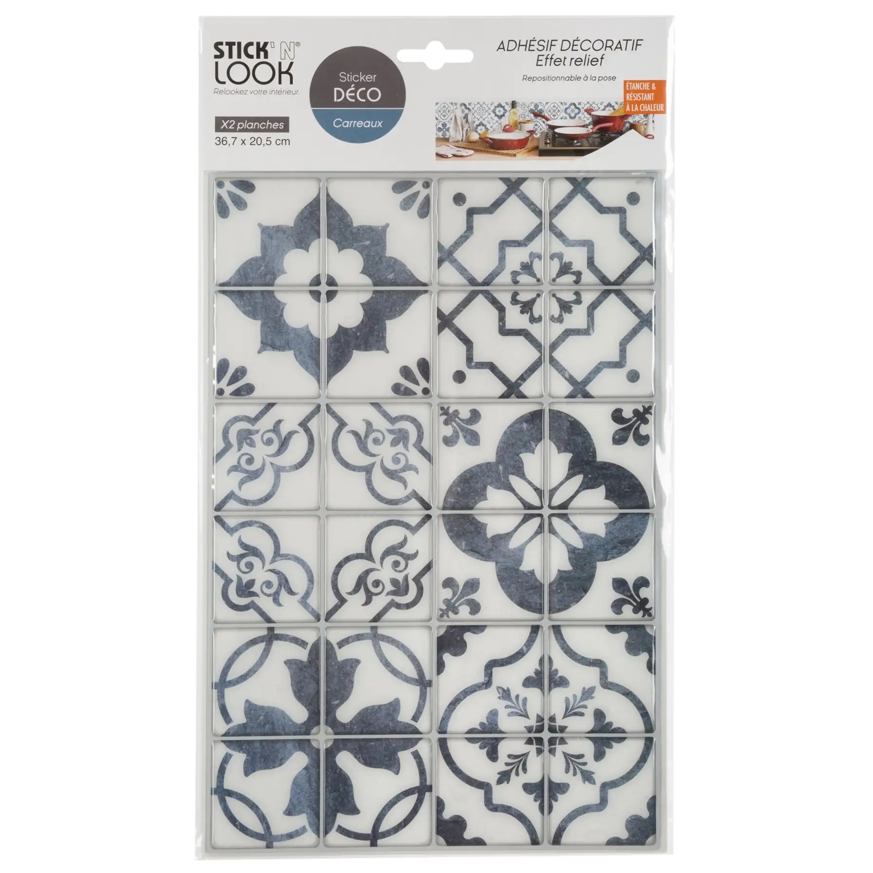 Atmosphera Cement Tile Decorative Wall Decal Set (20 x 30 cm, Assorted Designs, 2 Pc.))