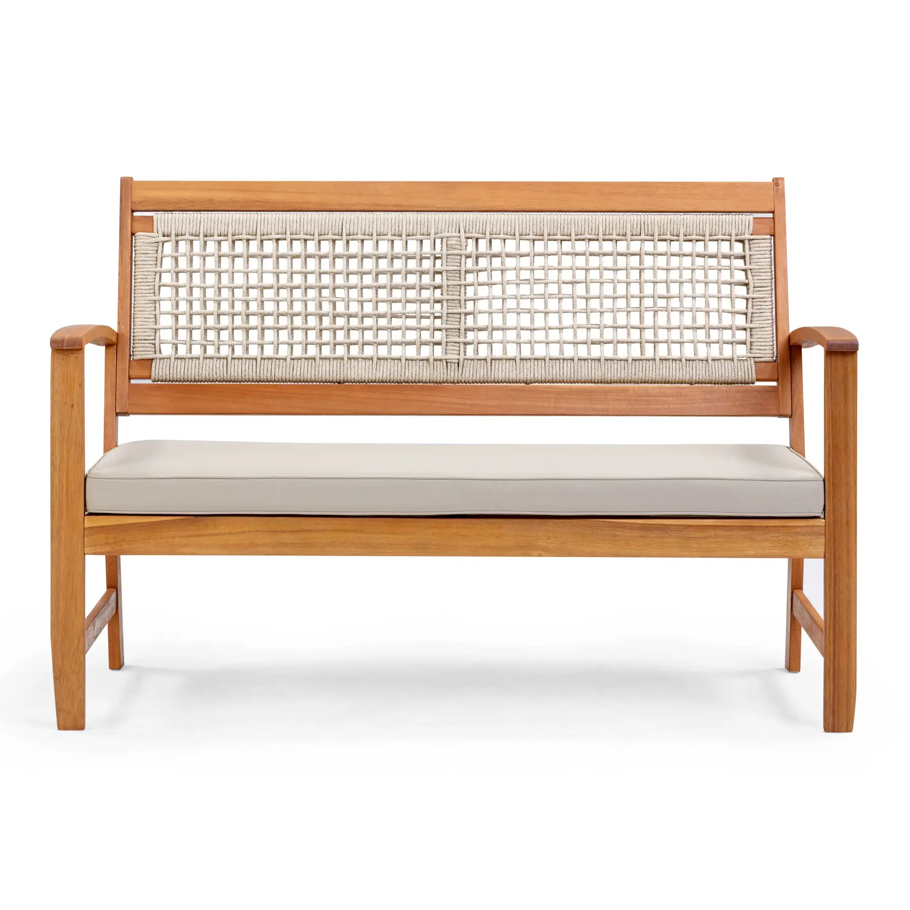 Rope Weaving Acacia Wood 4-Seater Outdoor Sofa Set W/Cushions (120.5 x 61 x 81 cm)