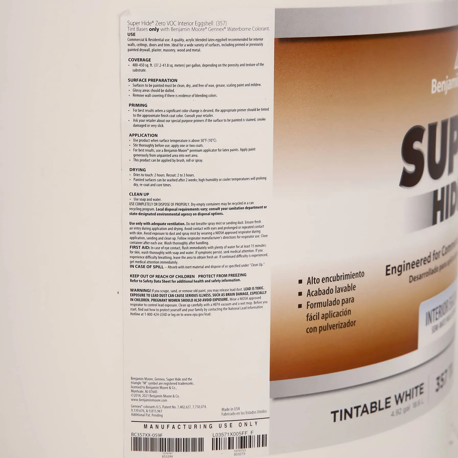 Benjamin Moore Super Hide® Zero VOC Interior Eggshell Paint (18.6 L, Tintable White)