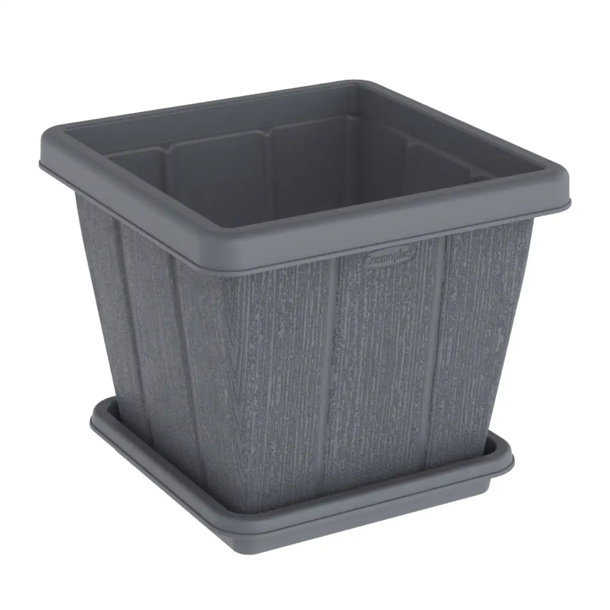 Cosmoplast Cedargrain Square Plant Pot W/Tray (Grey, 20 L)