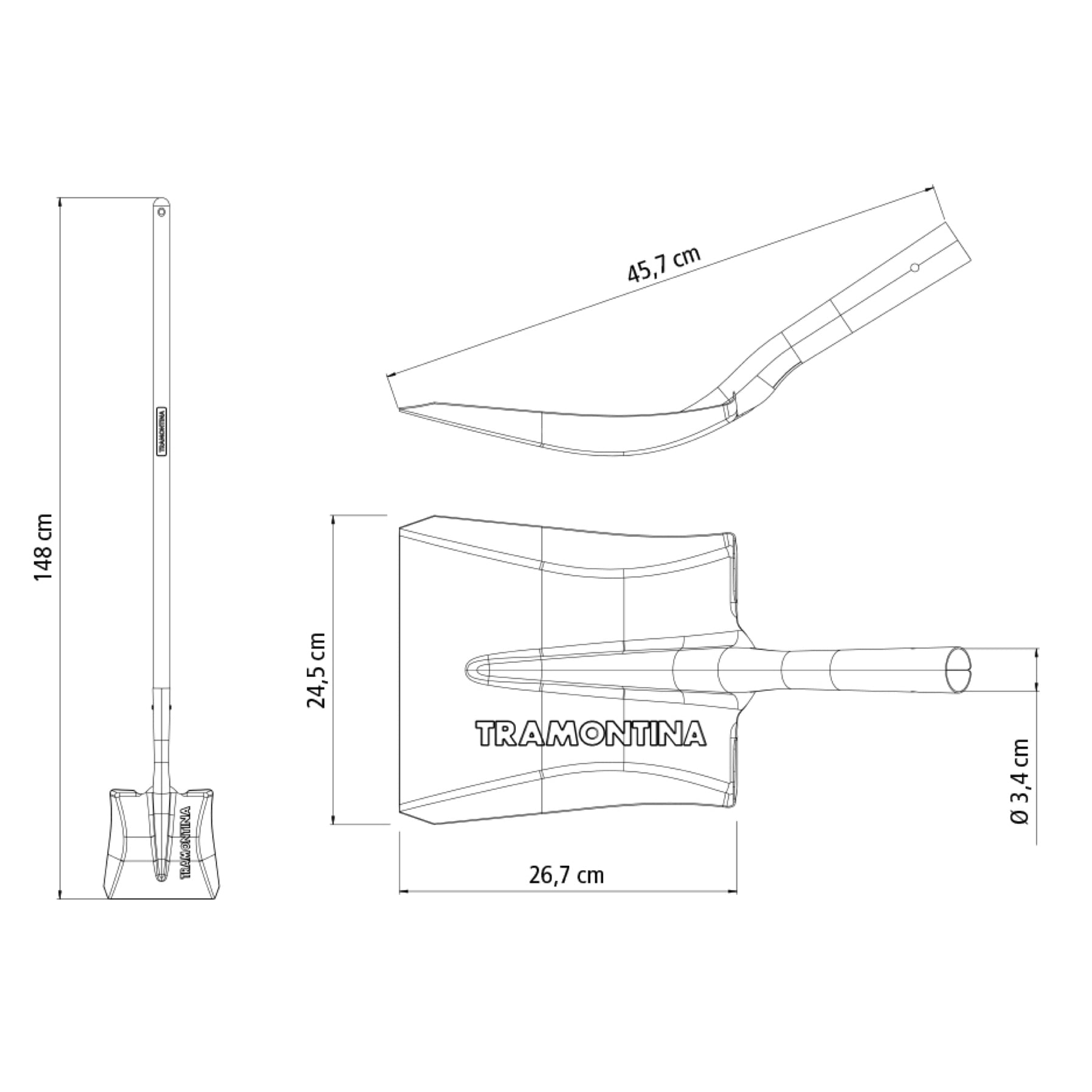 Tramontina Steel American Sqaure Shovel (120 cm) 