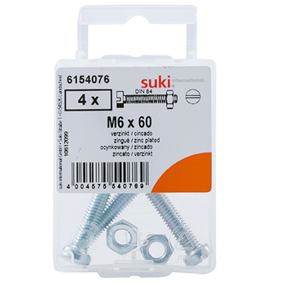 Suki Zinc-Plated Pan-Head Slotted Screws (M6 x 60 mm, Pack of 4)