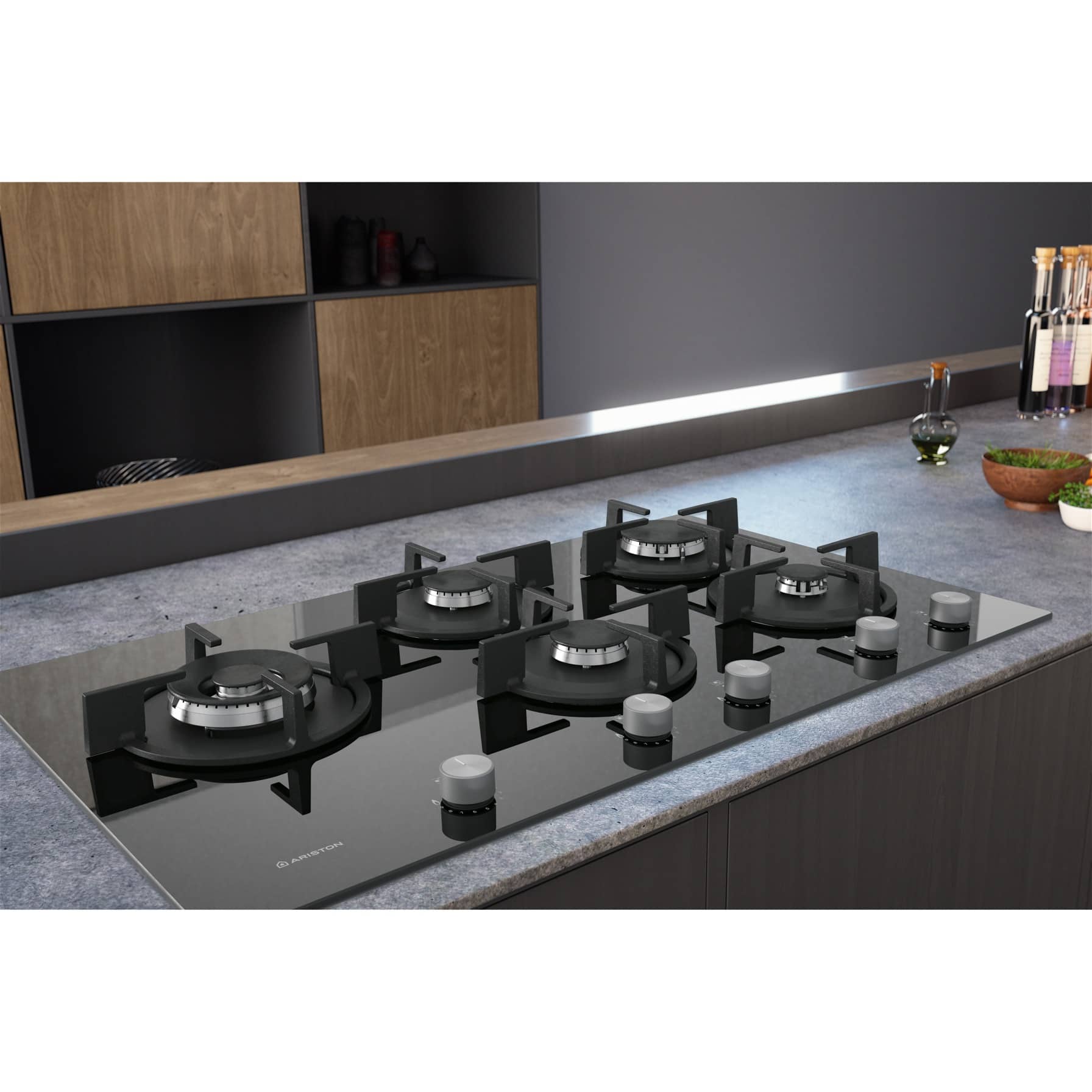 Ariston Built-In 5-Zone Ceramic Gas Hob, AGS92SBK (90 cm)