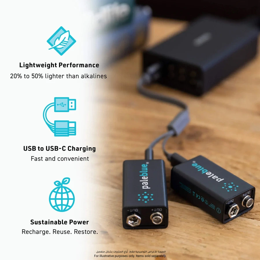 Paleblue USB-C Rechargeable Li-Ion 9V 2-Batteries