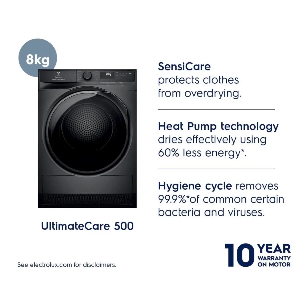 Electrolux Ultimate Care 500 Freestanding Heat Pump Tumble Dryer, EDH803J5SC (8 Kg)