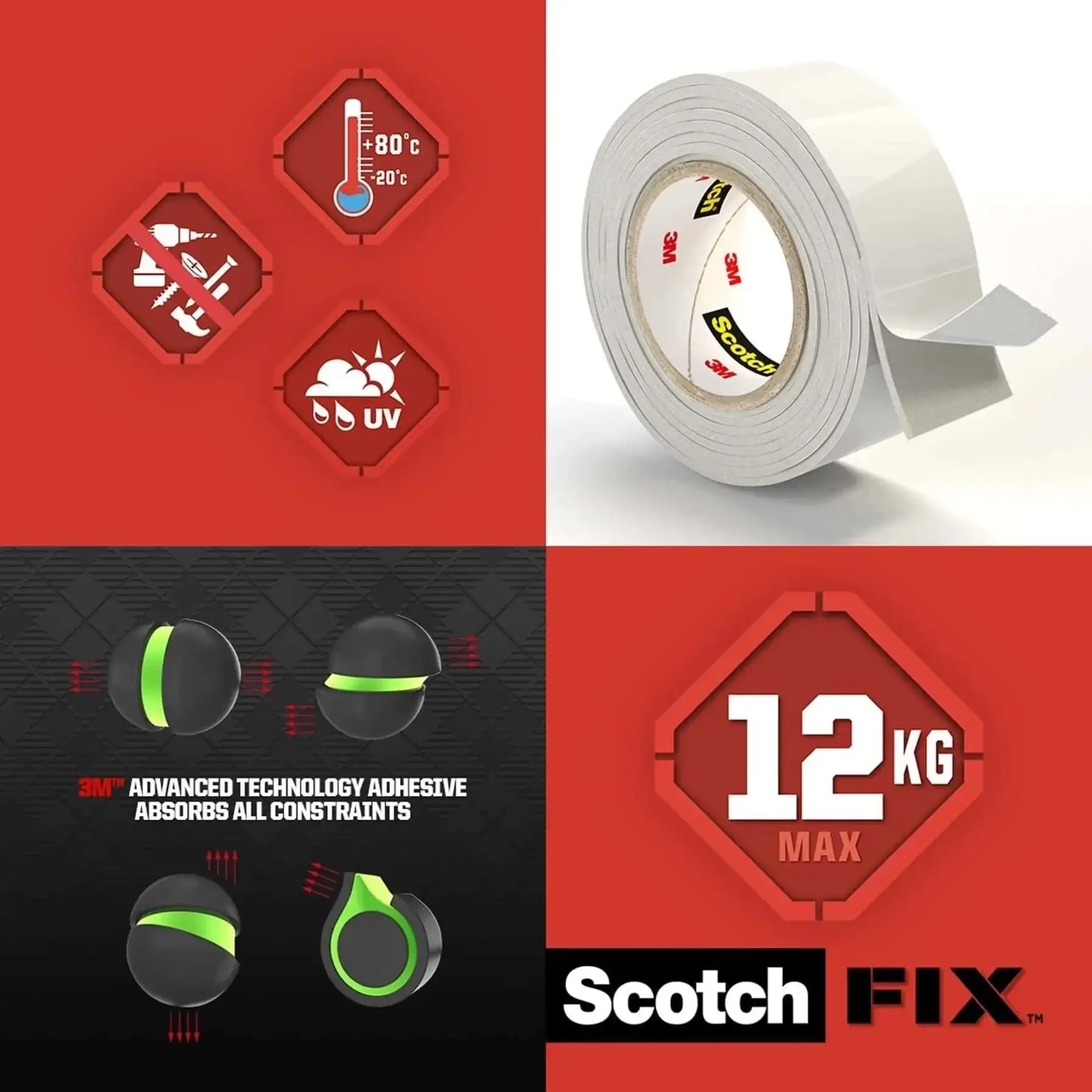 Scotch Fix Double-Face Extreme Interior Mounting Tape (19 mm x 1.8 m, Pack Of 2)