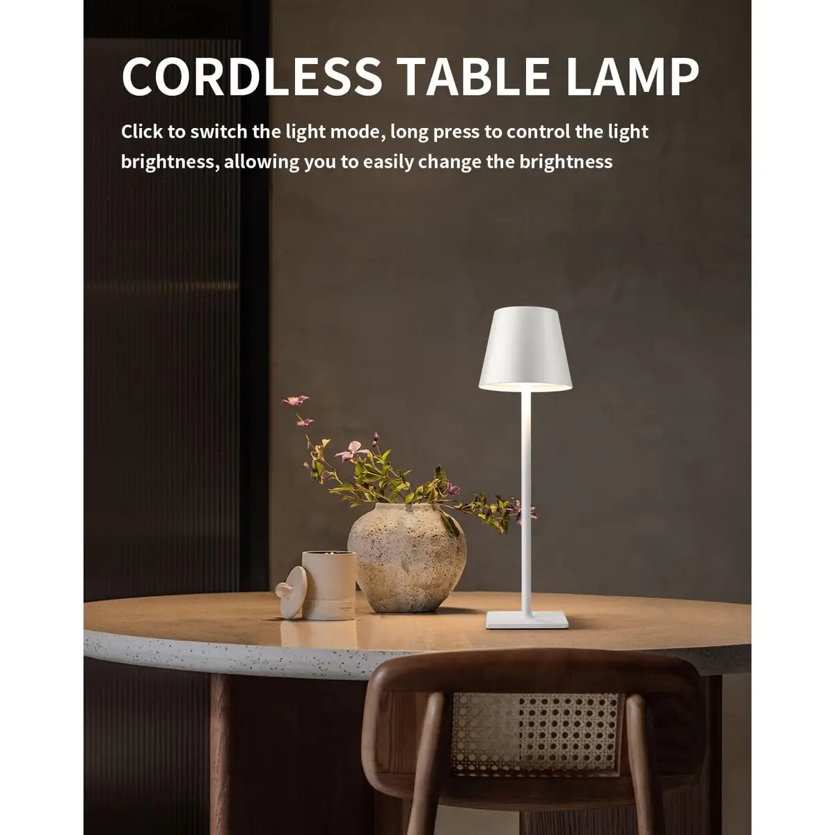 Levin Cordless USB Rechargable Dimmable Table Lamp (White, 5 W)