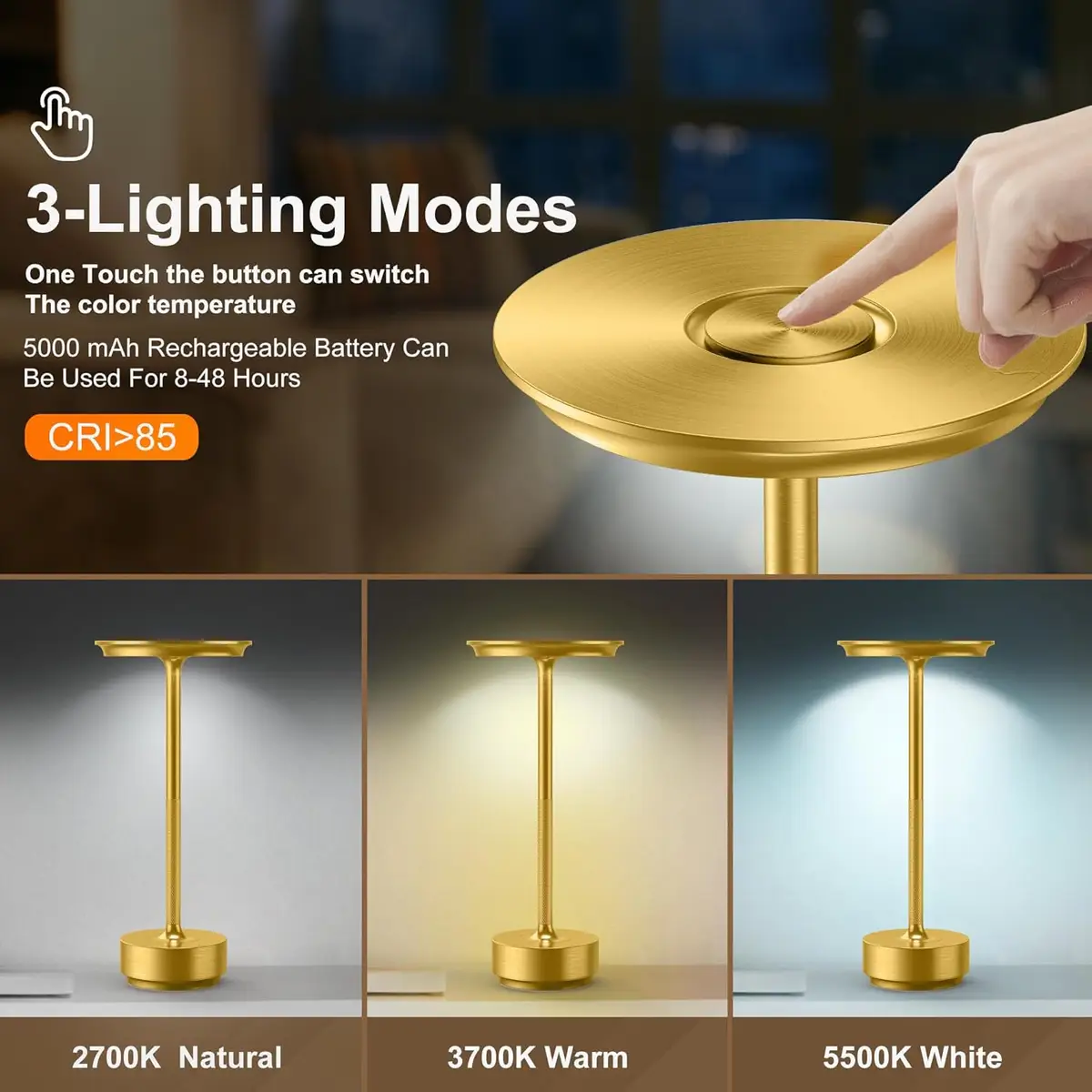 Levin Table Lamp Dimmable USB Charger (Gold, 5 W)