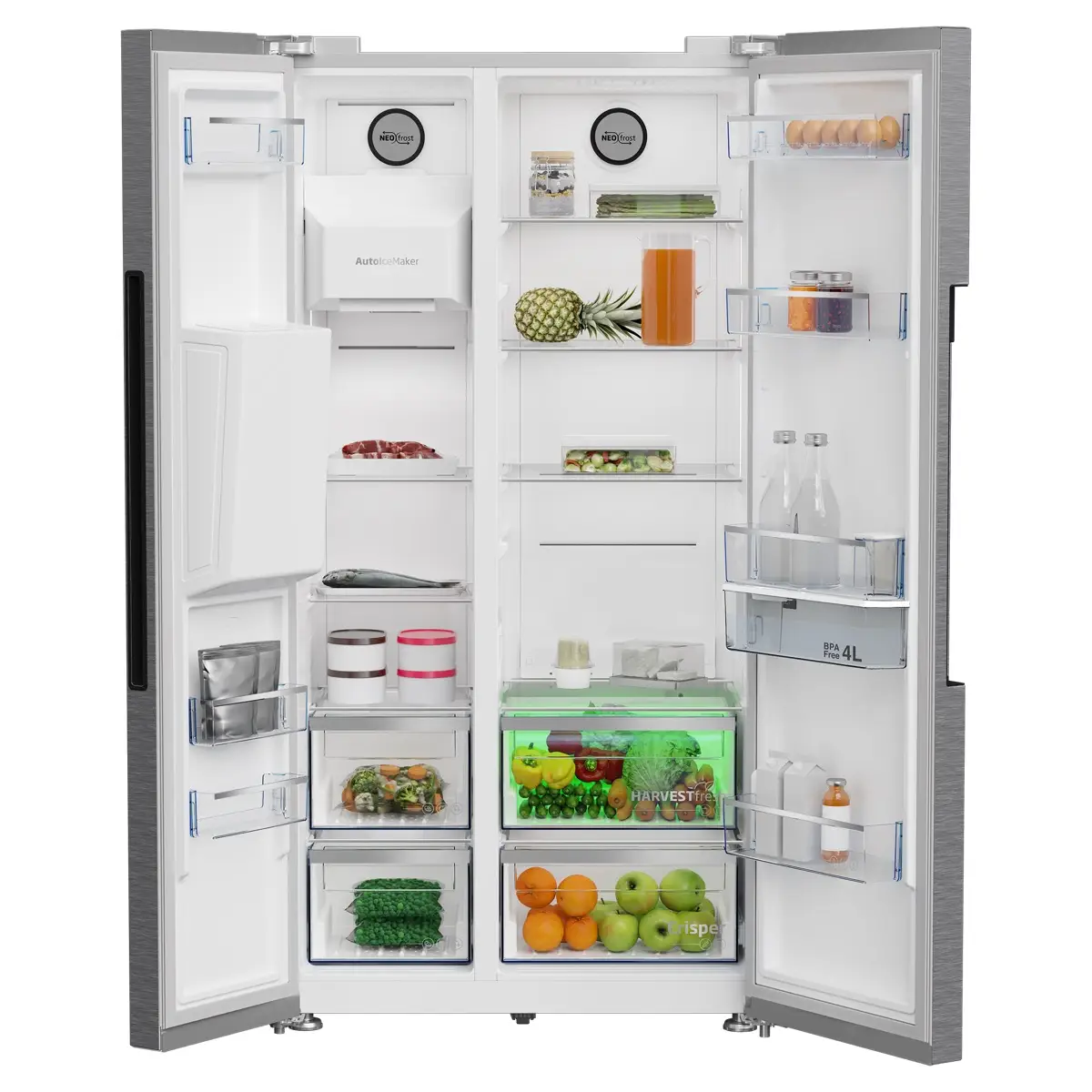 Beko Side By Side Refrigerator W/Touch LED Display, GNE753DIX (664 L)