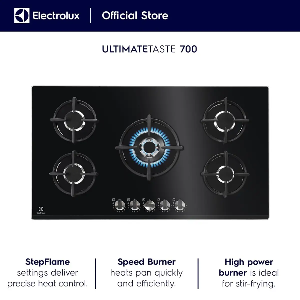 Electrolux Ultimate Taste 700 Built-In 5-Burner Gas Hob, KGG95376K (51 x 88 x 6.1 cm)