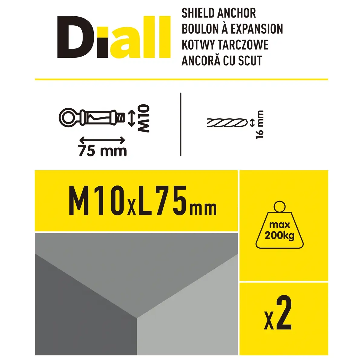 Diall Steel Shield Anchor Pack (Dia. 1.5 x L. 11.8 cm, 2 Pc.)