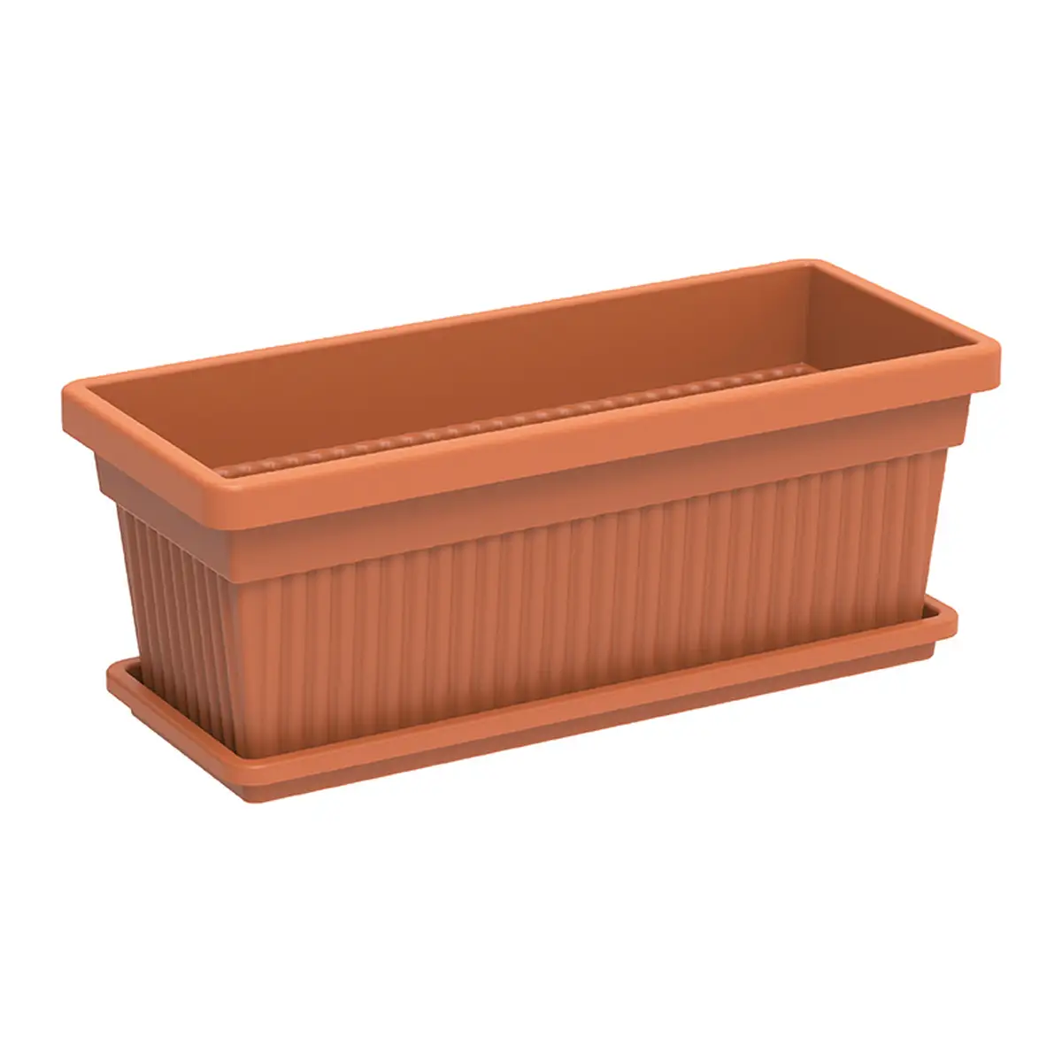 Cosmoplast Cedargrain Rectangular Plant Pot W/Tray (36 L, Terracotta)