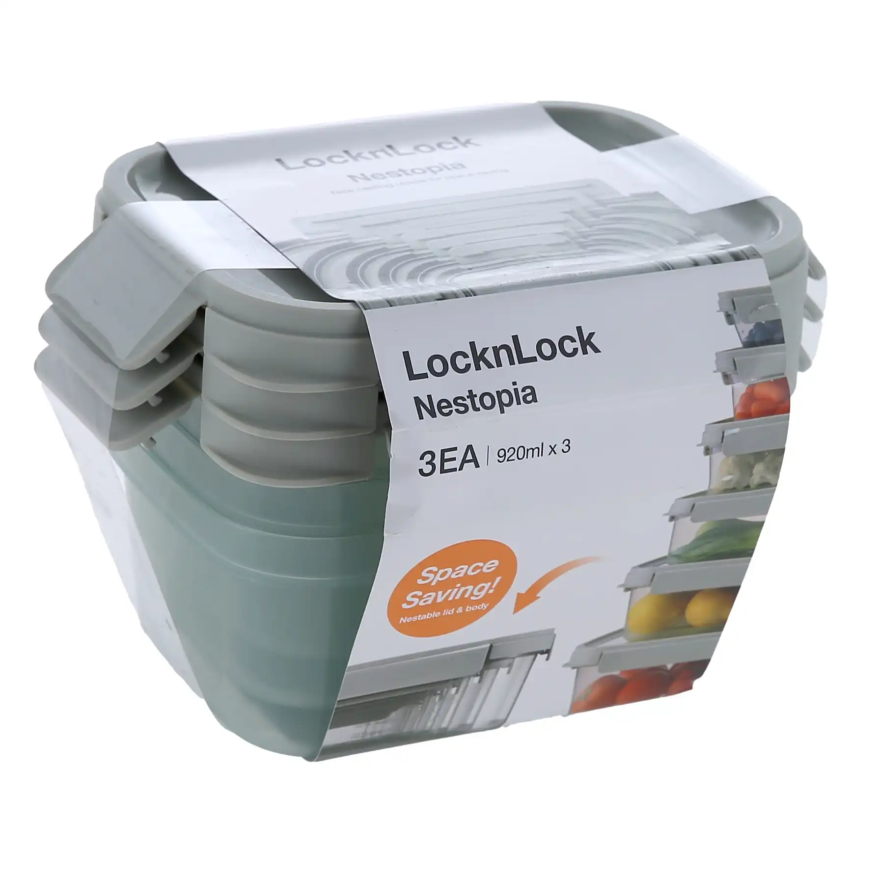 Lock & Lock Nestopia Plastic Food Container Set (920 ml, 3 Pc., Gray)