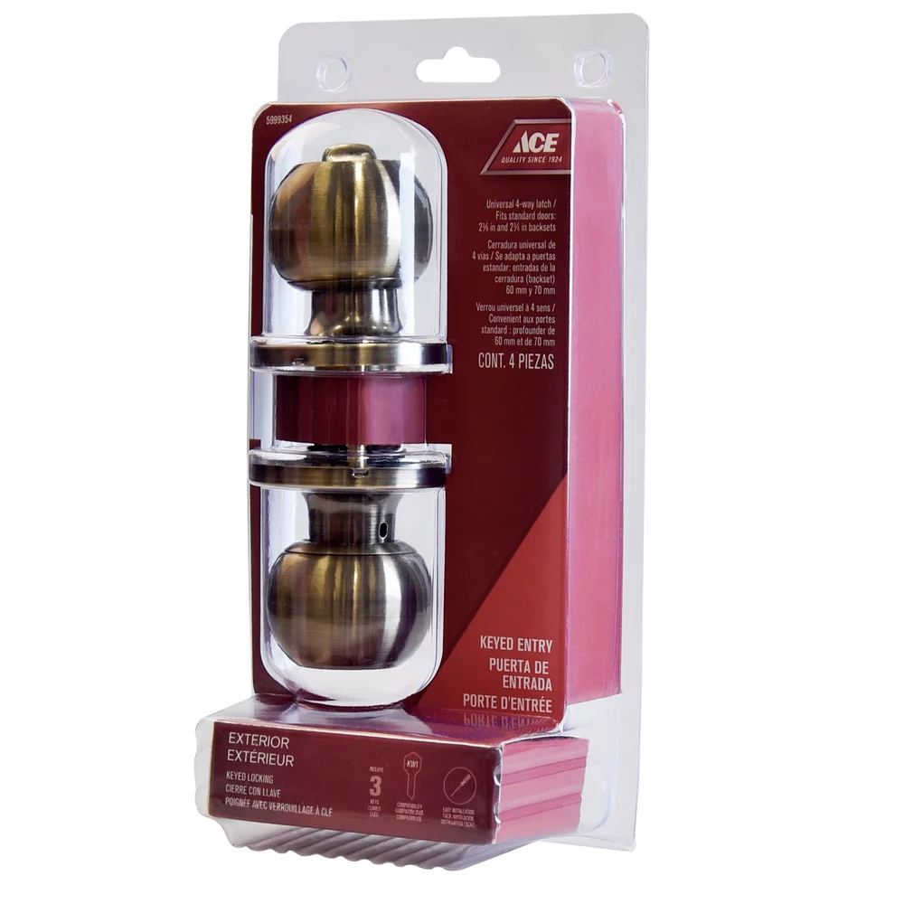 Ace Antique Brass Door Lock Entry Tubular Ball Knob