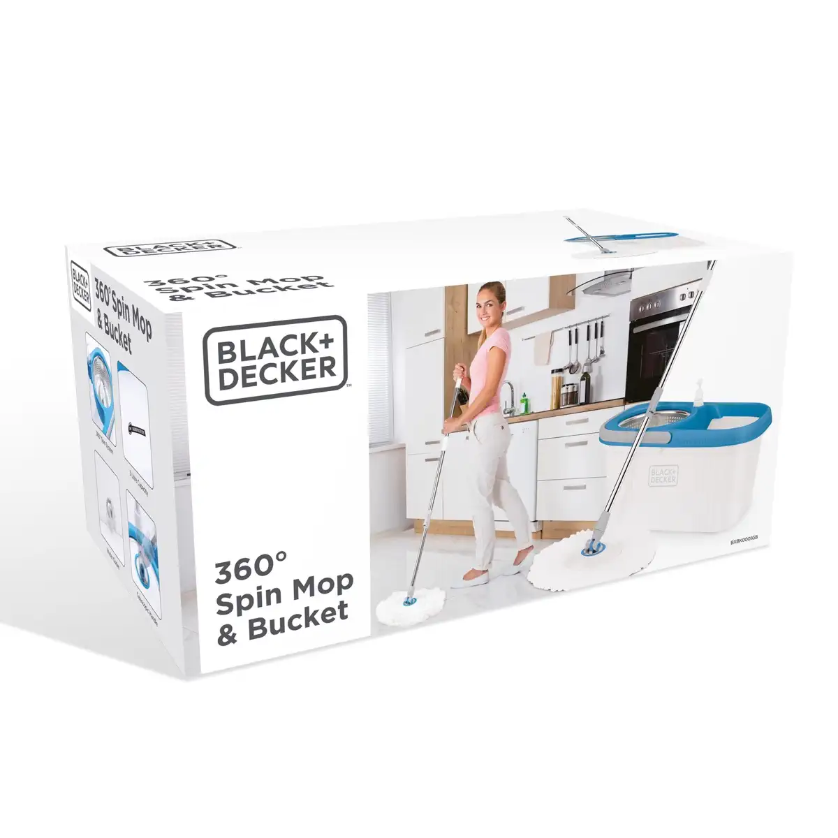Black+Decker Spin Mop & Bucket (White & Blue)