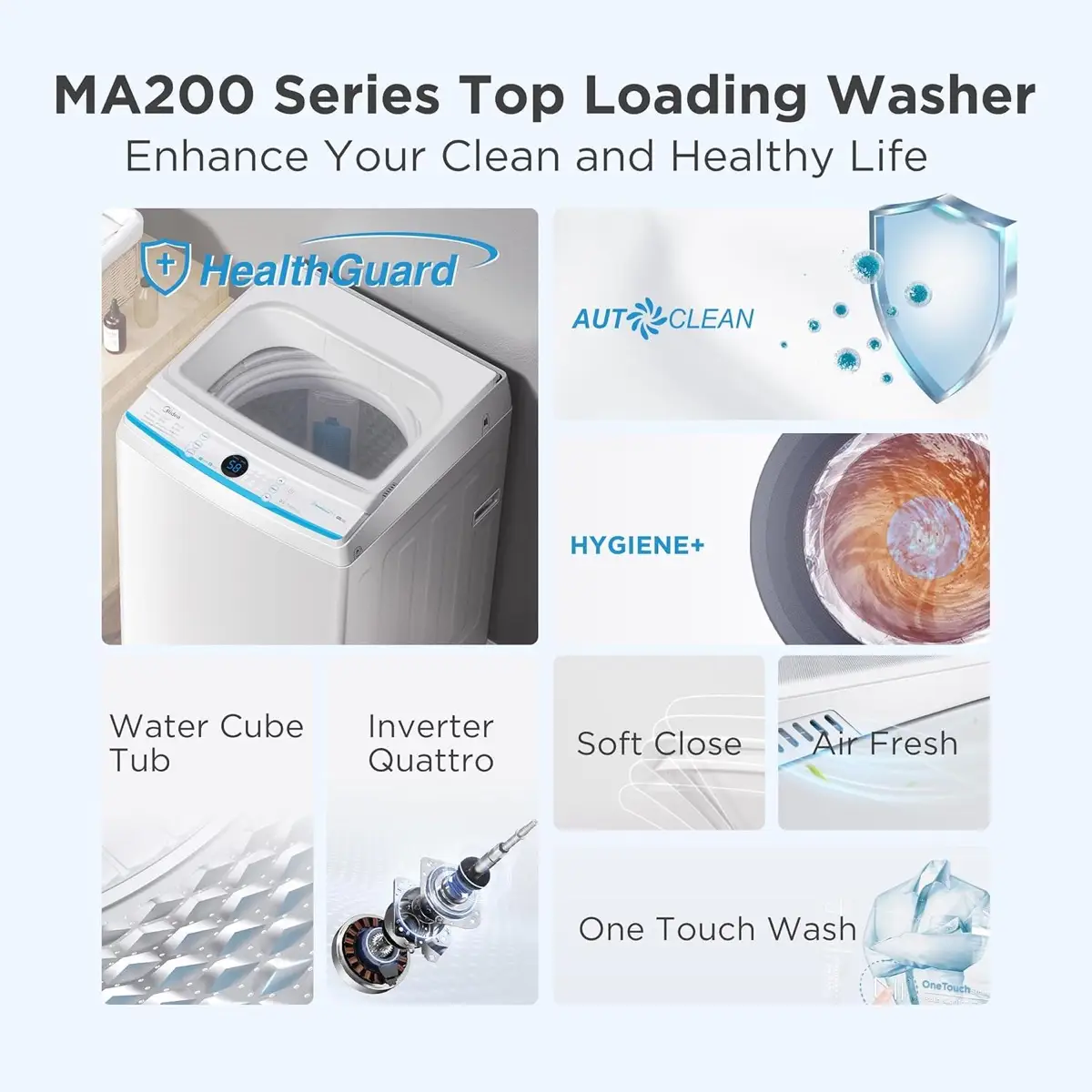 Midea Freestanding 6 Kg Top Load Washing Machine, MA200W60W-AE