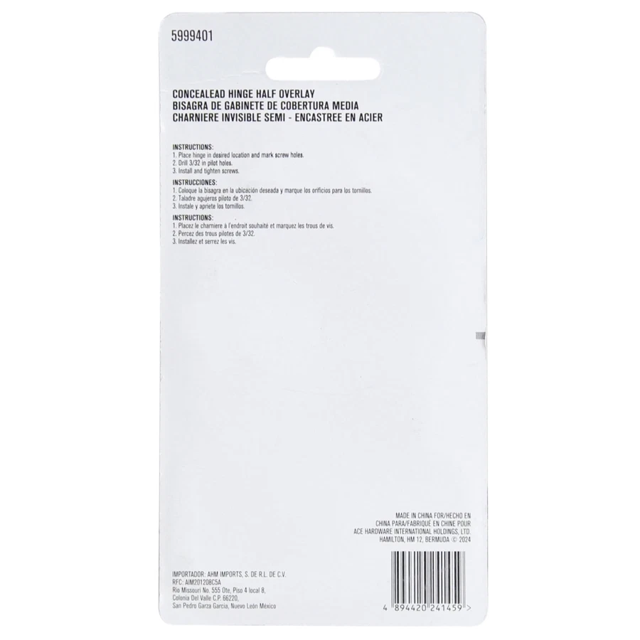 Ace Steel Concealed Hinge Half Overlay (Silver)