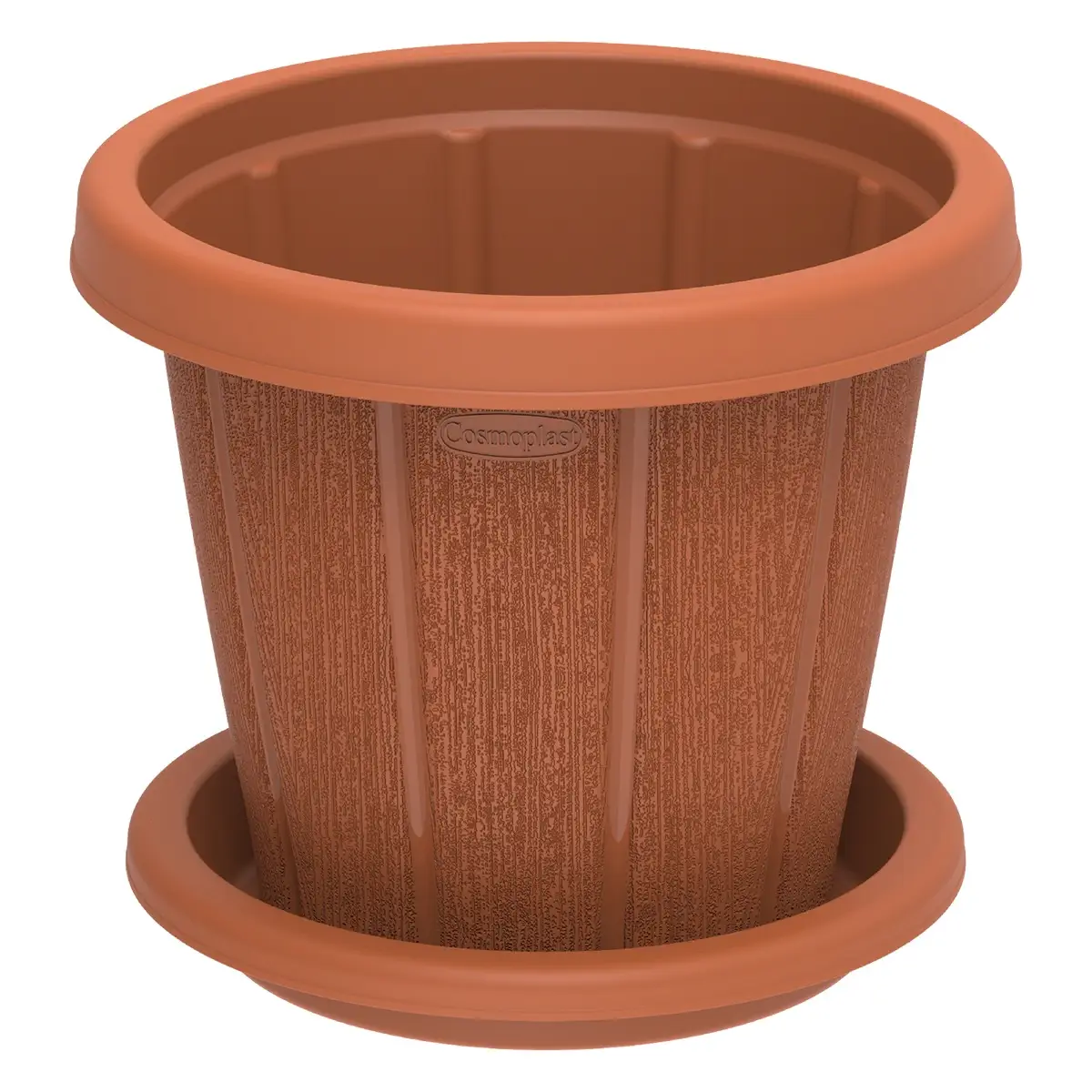 Cosmoplast Cedargrain Plant Pot W/Tray (Terra Cotta, 35.6 cm)