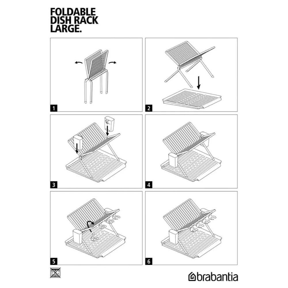 Brabantia SinkSide Aluminum & Plastic Large Foldable Dish Drying Rack (42 x 51 x 33 cm, Light Gray)
