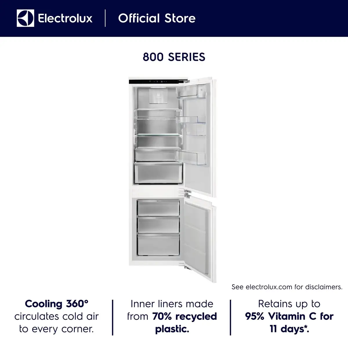 Electrolux 800 Series Built-In Bottom Freezer Refrigerator, ENC8MD18R0 (244 L)