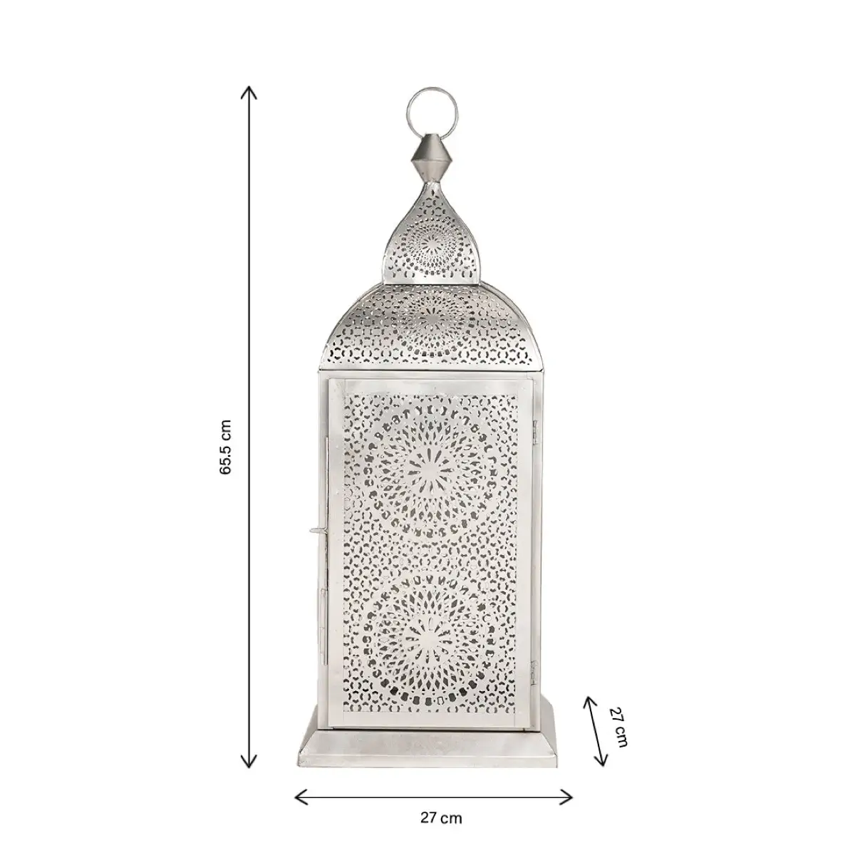 Hilalful Handmade Chakra Lantern (27 x 27 x 65.5 cm, Silver)