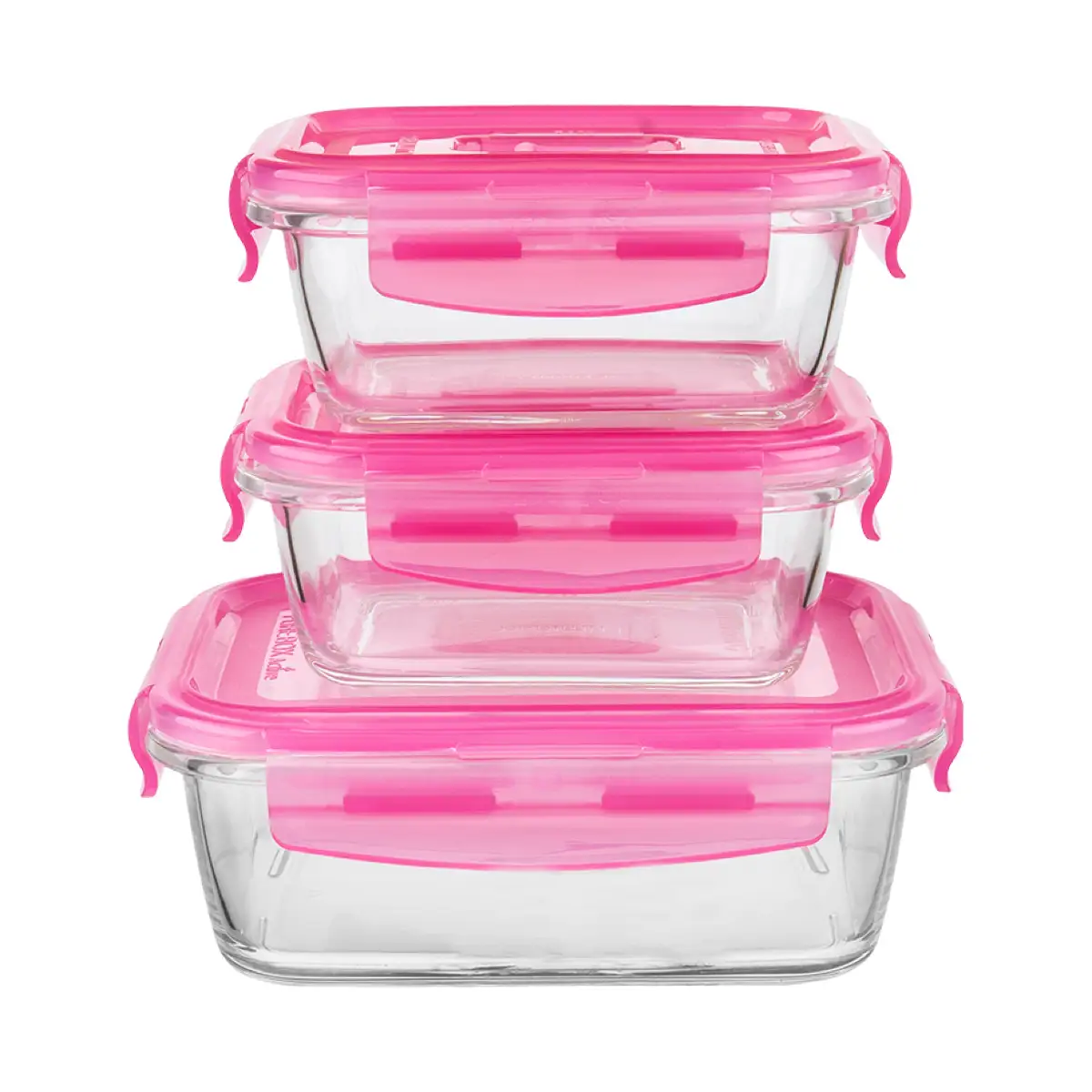 Luminarc Rectangular 3-Glass Food Containers W/Pink Carry Bag
