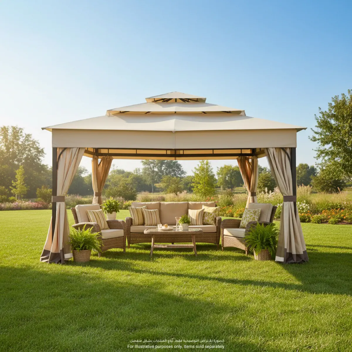 Toulouse Steel Gazebo W/Mosquito Net & Curtains (4 x 4 x 2.7 m)
