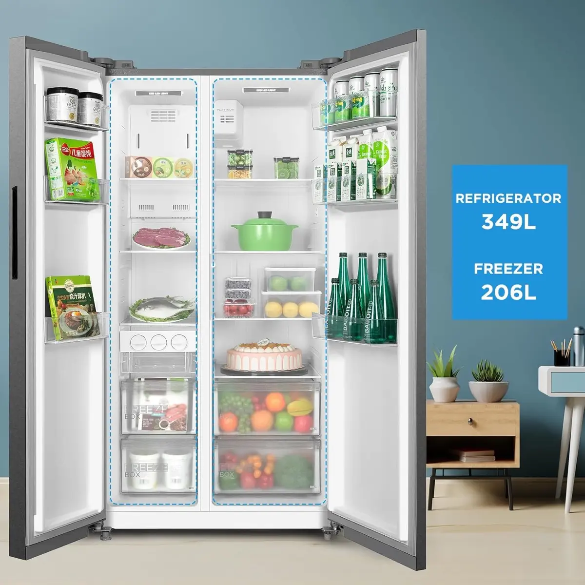 Midea Freestanding Side by Side Refrigerator, MDRS710FIE46AED (710 L, Silver)