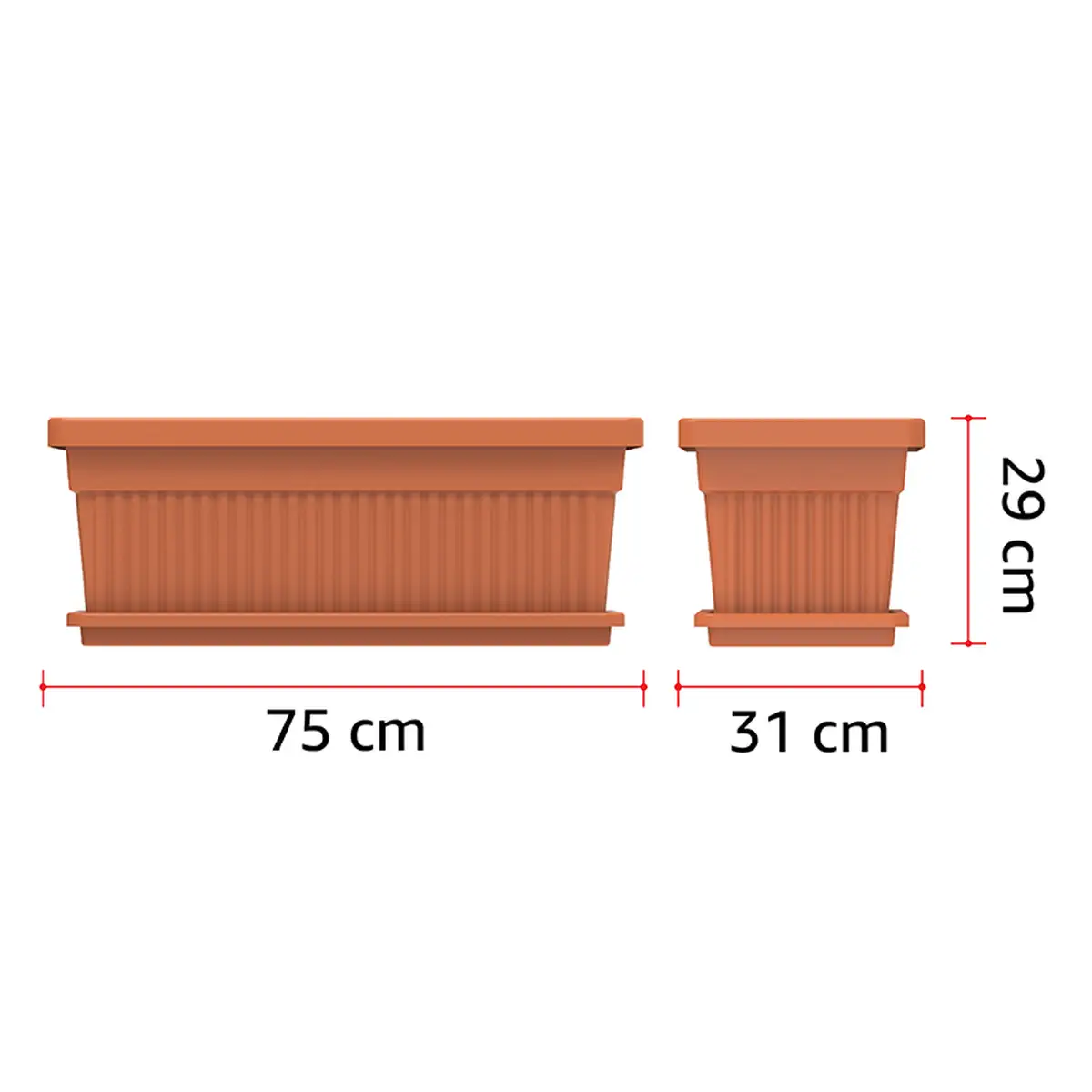 Cosmoplast Cedargrain Rectangular Plant Pot W/Tray (30 L, Terracotta)