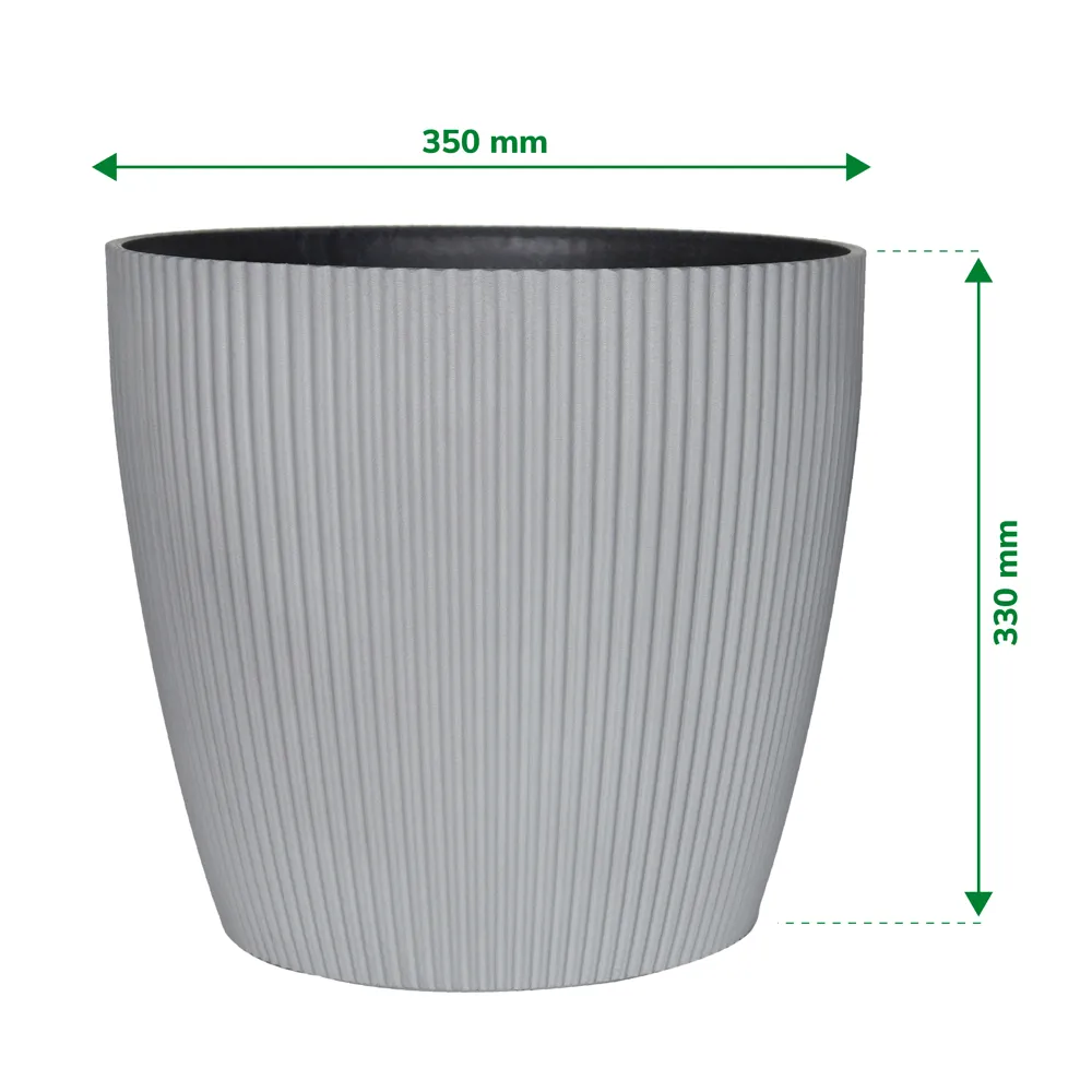 Verve Vertical Ribs Oval Plastic Pot (35 cm, Grey)