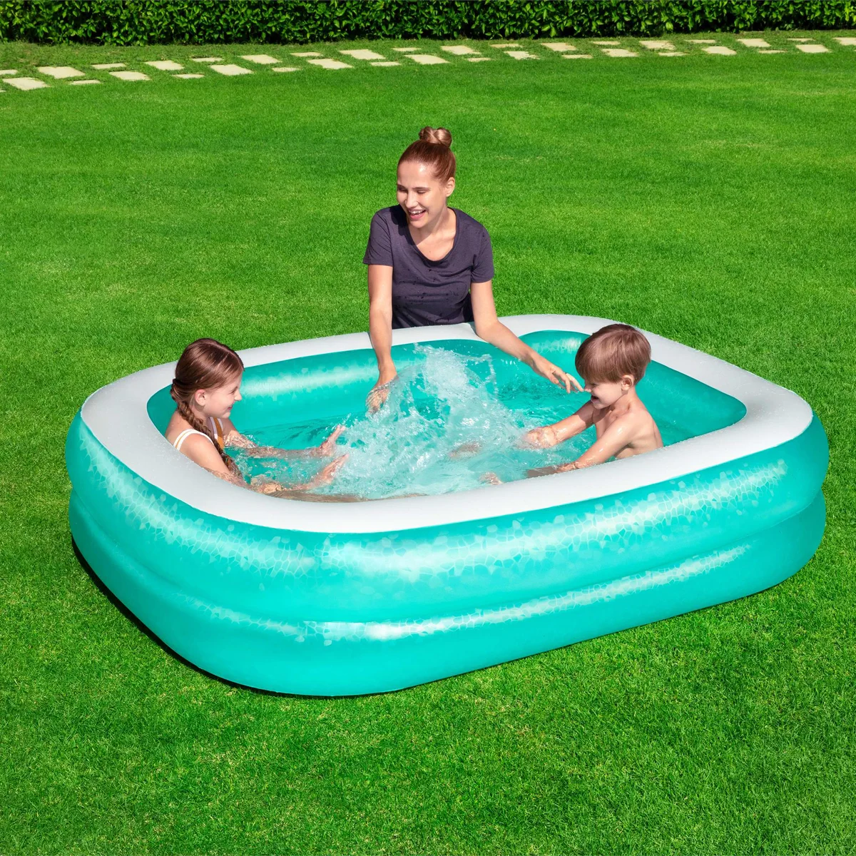 Bestway Rectangular Inflatable Family Pool (200.6 x 175.2 x 50.8 cm, Blue/White)