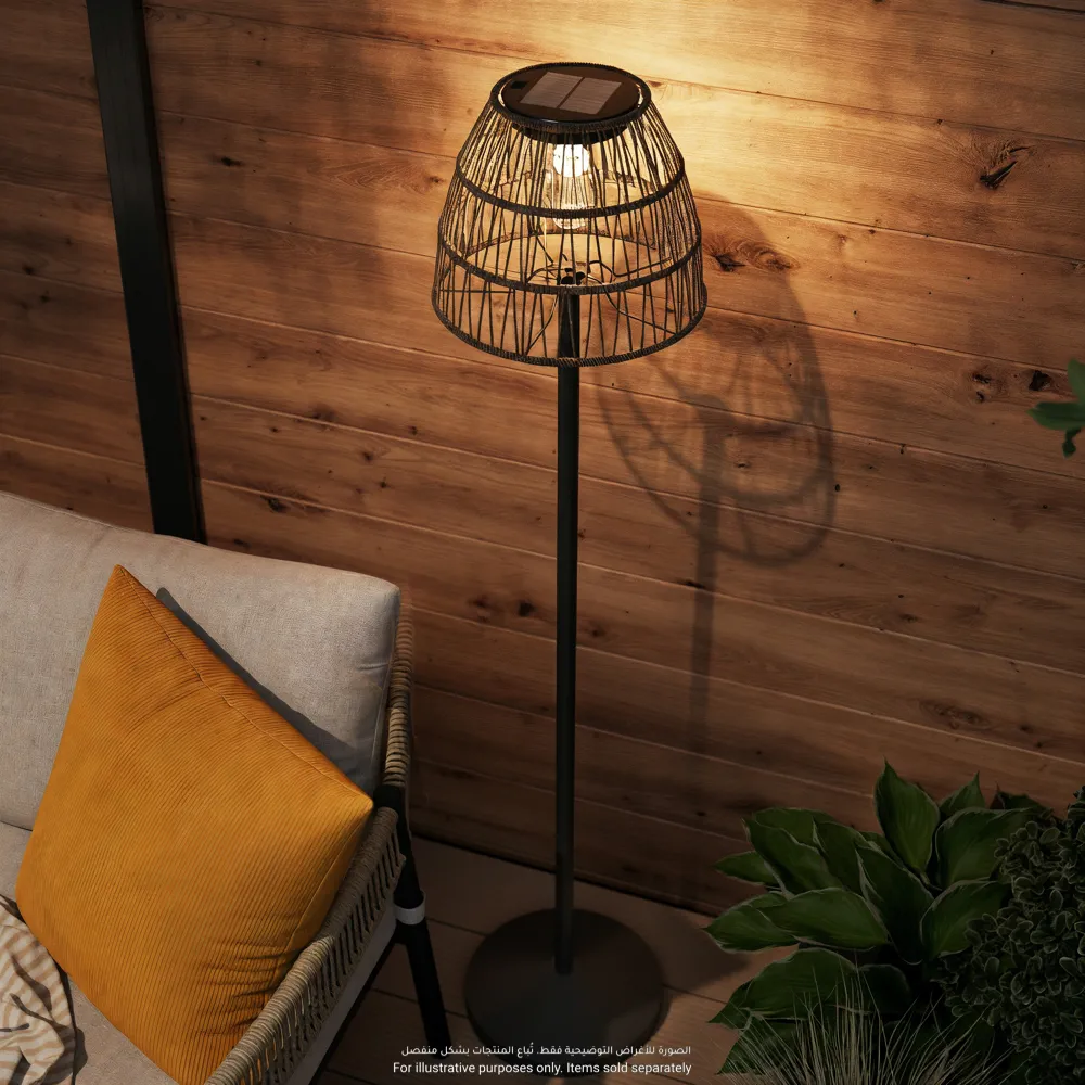 Solar-Powered Bullet Rattan Effect LED Floor Lamp