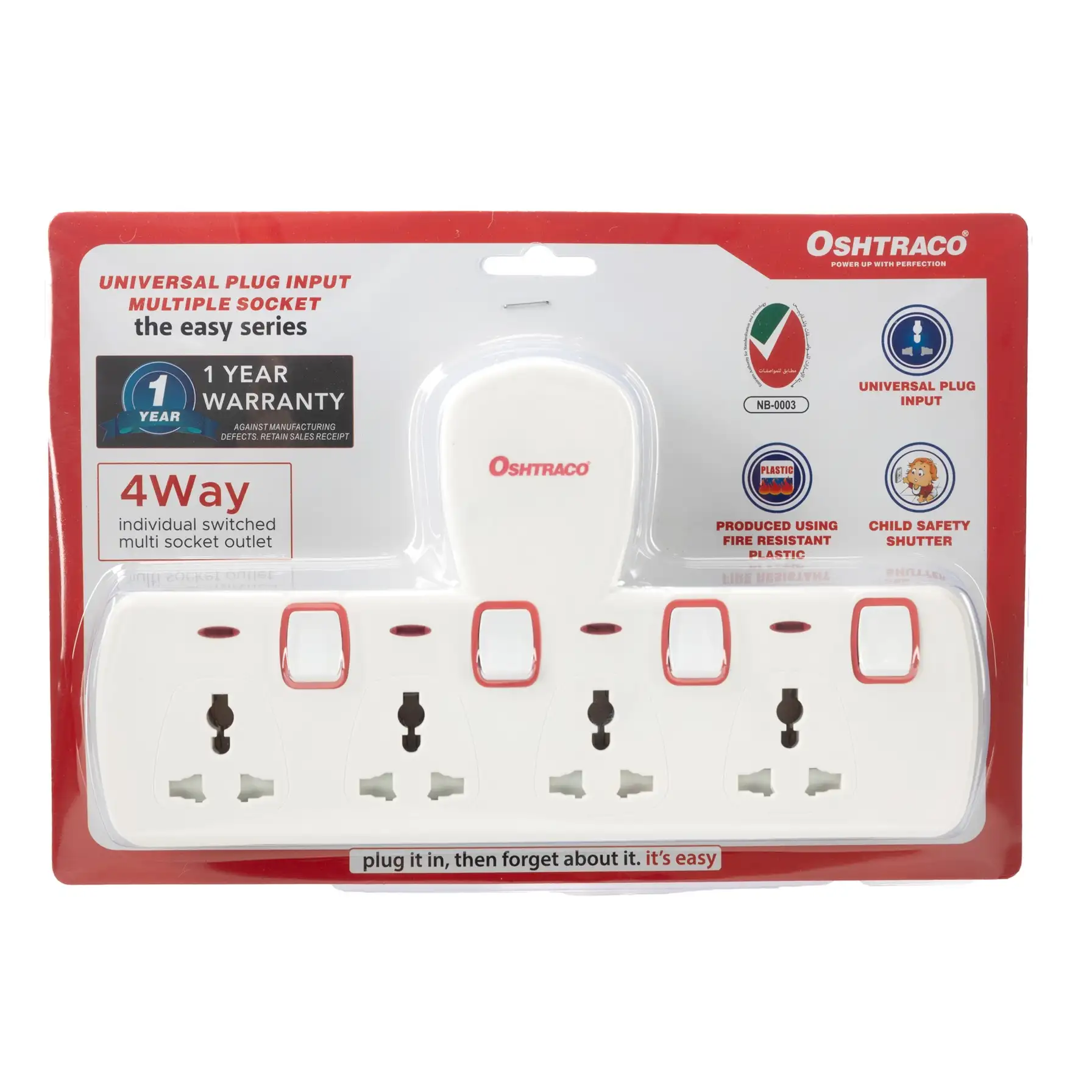 Oshtraco 4-Way T-Shape Universal Switched Adaptor, OTC-DC-4413