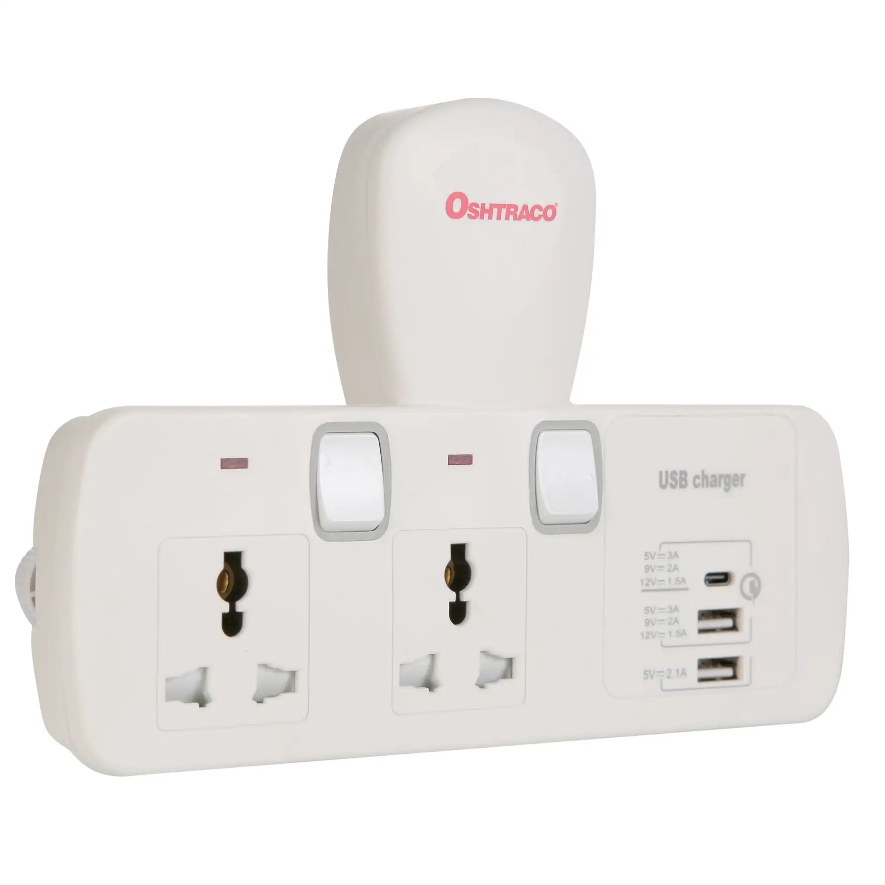 Oshtraco 2-Way Switched Universal T-Socket Adapter W/USB-C & USB-A Port (3250 W)