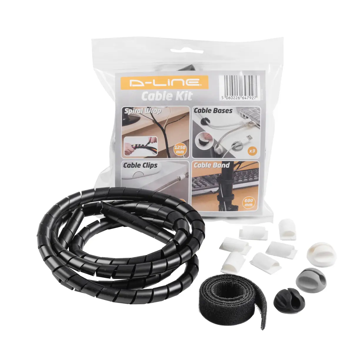 D-Line Desk Cable Tidy Accessory Set (Black,11 Pc.)