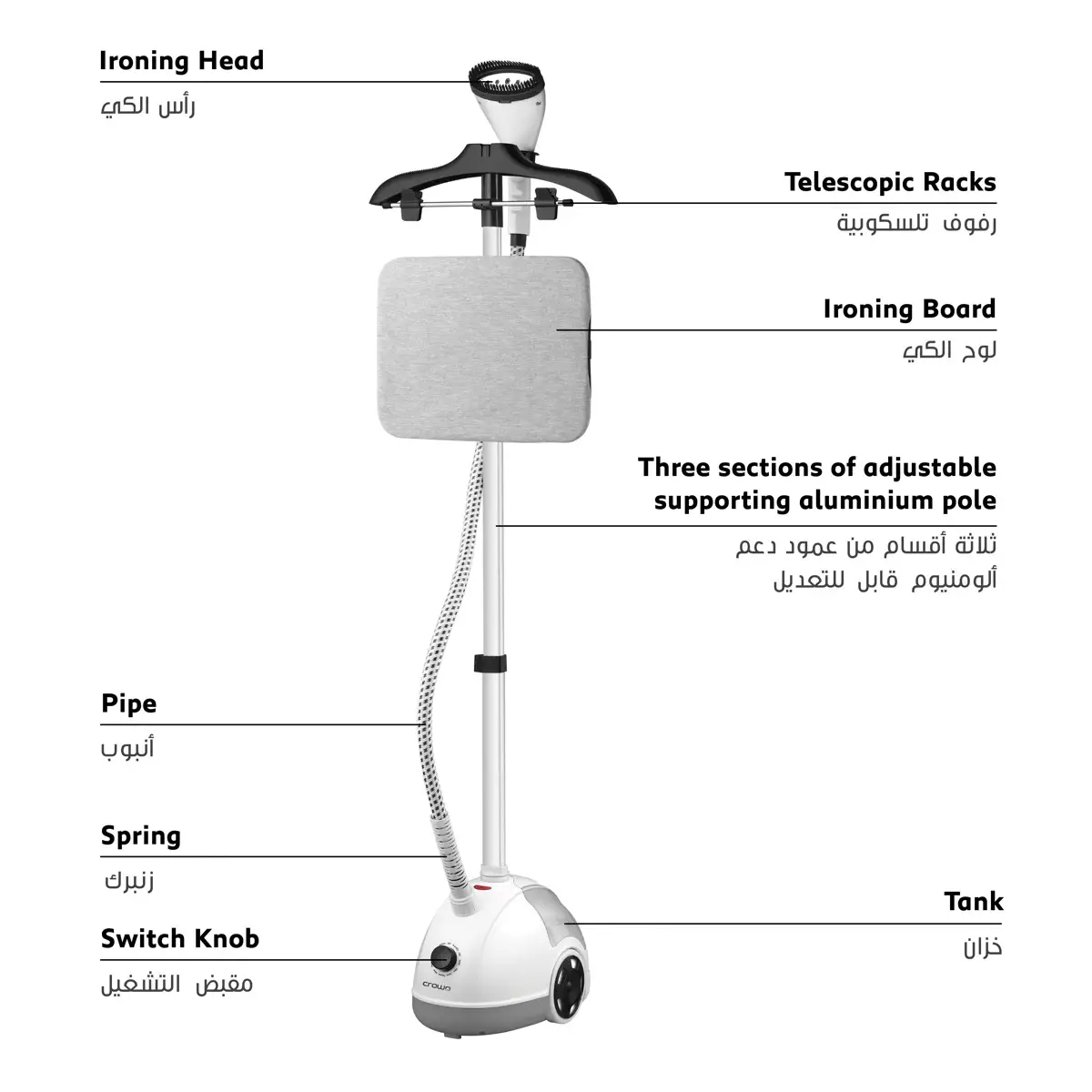 Crownline Garment Steamer W/Iron Board, GS-443 ( 2000 W,  1.8 L)