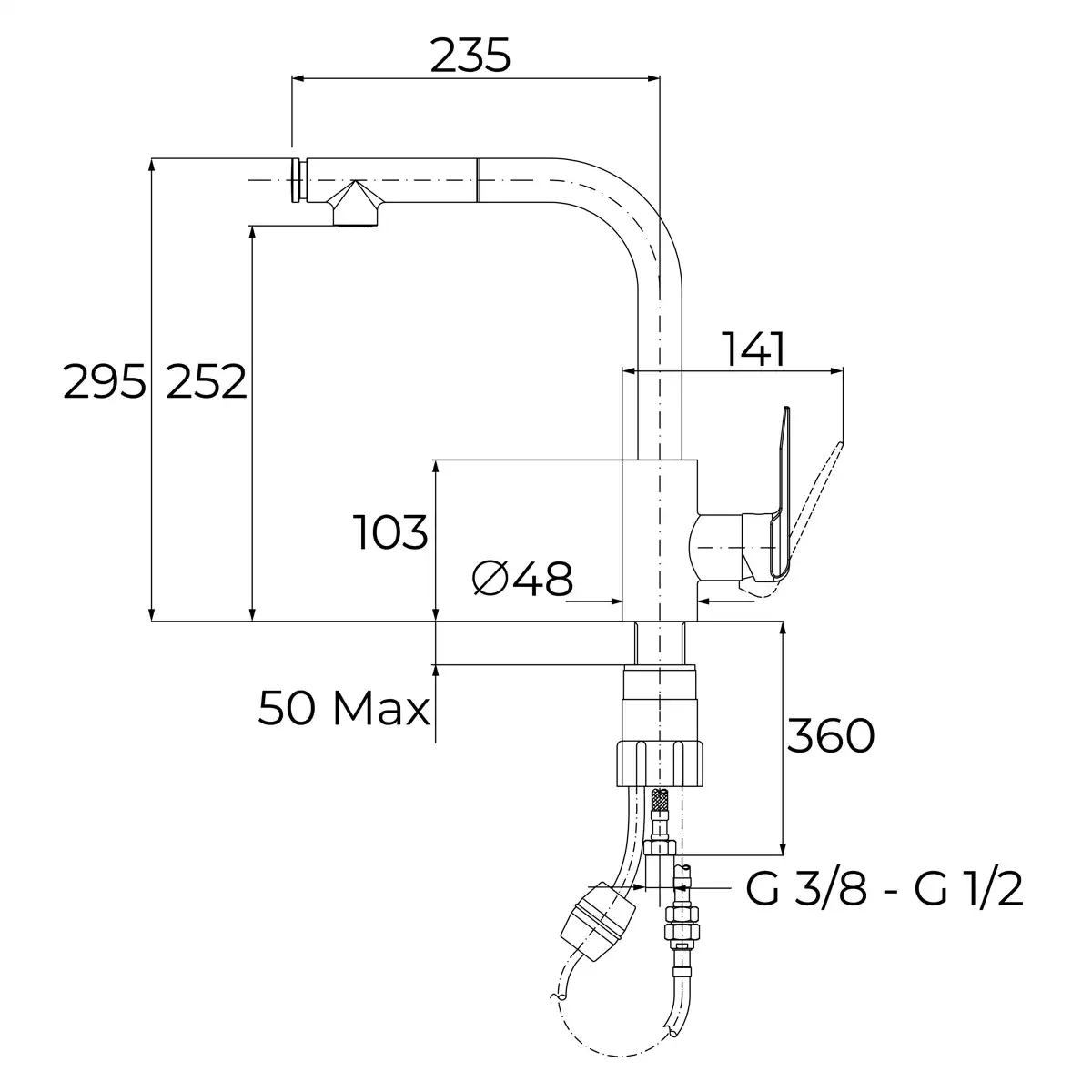 Teka Kitchen Tap W/Pull-out Shower (Chrome)