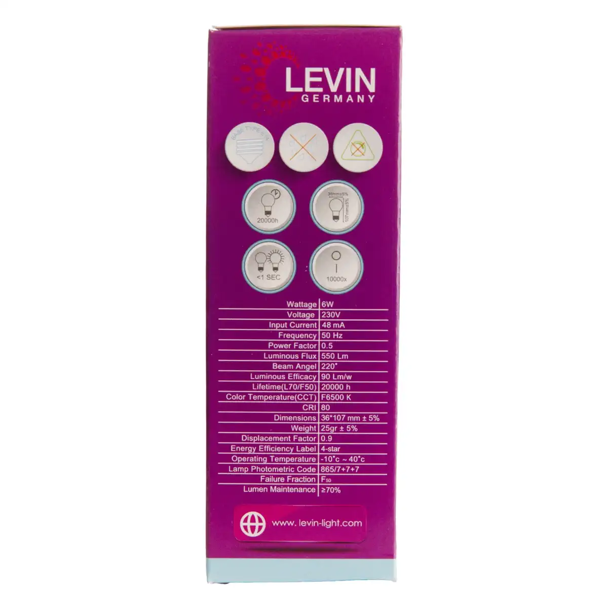Levin LED C37 E14 Candle Bulb Pack (6 W, Day Light, 6 Pc.)