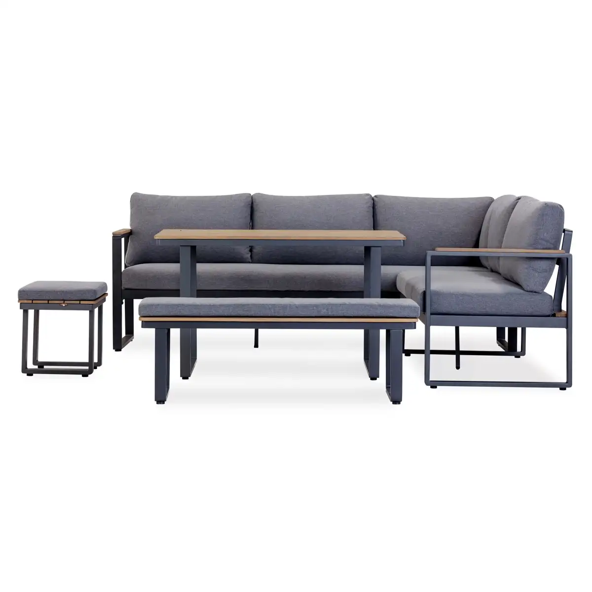 Lucia Metal Corner 5-Seater Outdoor Sofa & Dining Set W/Cushions