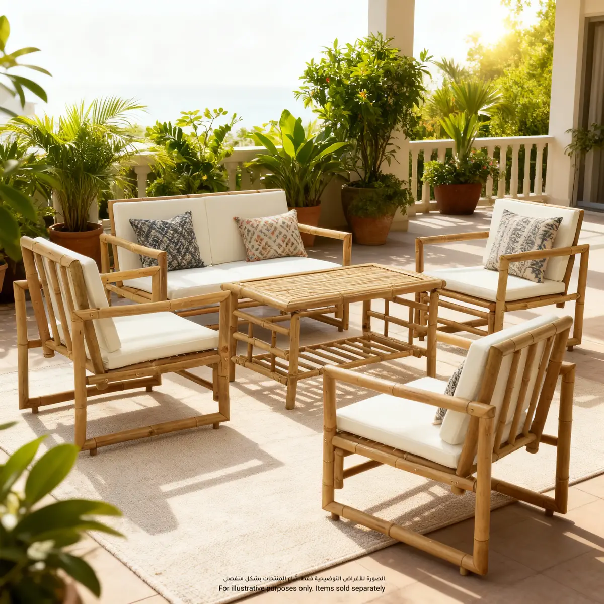 Bali 4-Seater Bamboo Outdoor Sofa Set (Beige, 113.5 x 65 x 72 cm)