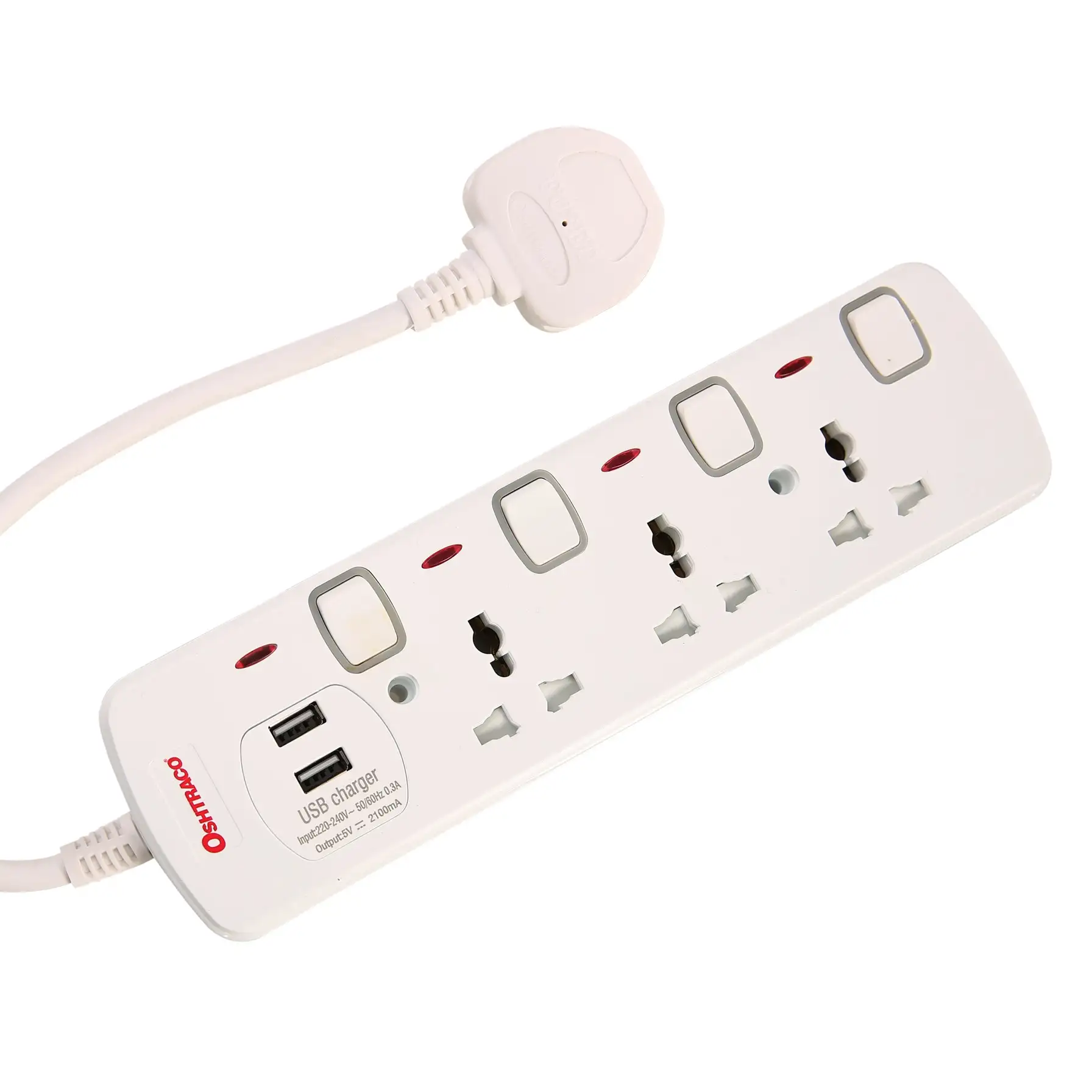 Oshtraco 3-Way Switched Universal Extension Socket W/USB Charging Ports (3250 W)