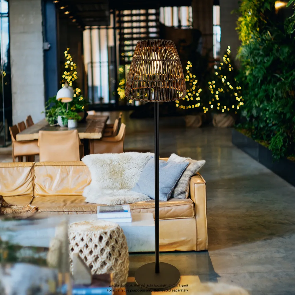 Solar-Powered Bullet Rattan Effect LED Floor Lamp