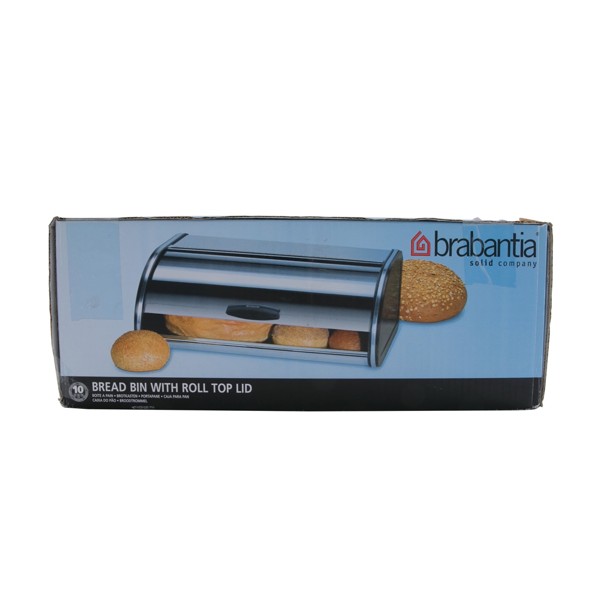 Roll Top Metal Bread Bin (27 x 45 x 18 cm, Brilliant Steel)