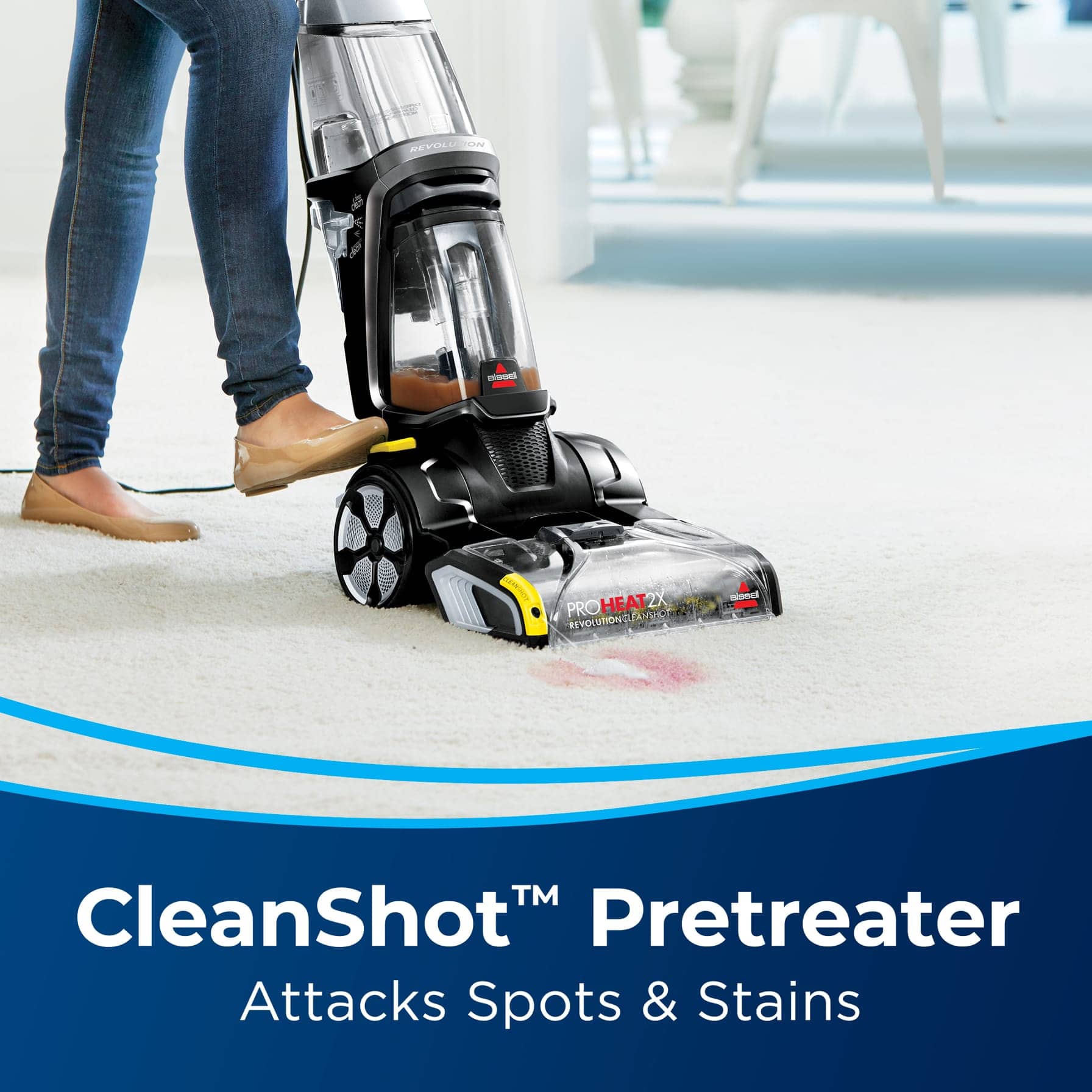 BISSELL Upright Carpet Washer ProHeat 2x Revolution Cleanshot Deep Cleaner, 2066E (3.7 L)