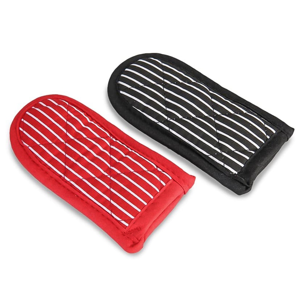 Lodge Striped Hot Handle Holder Mitts (15 x 8 cm, Set of 2, Black & Red)
