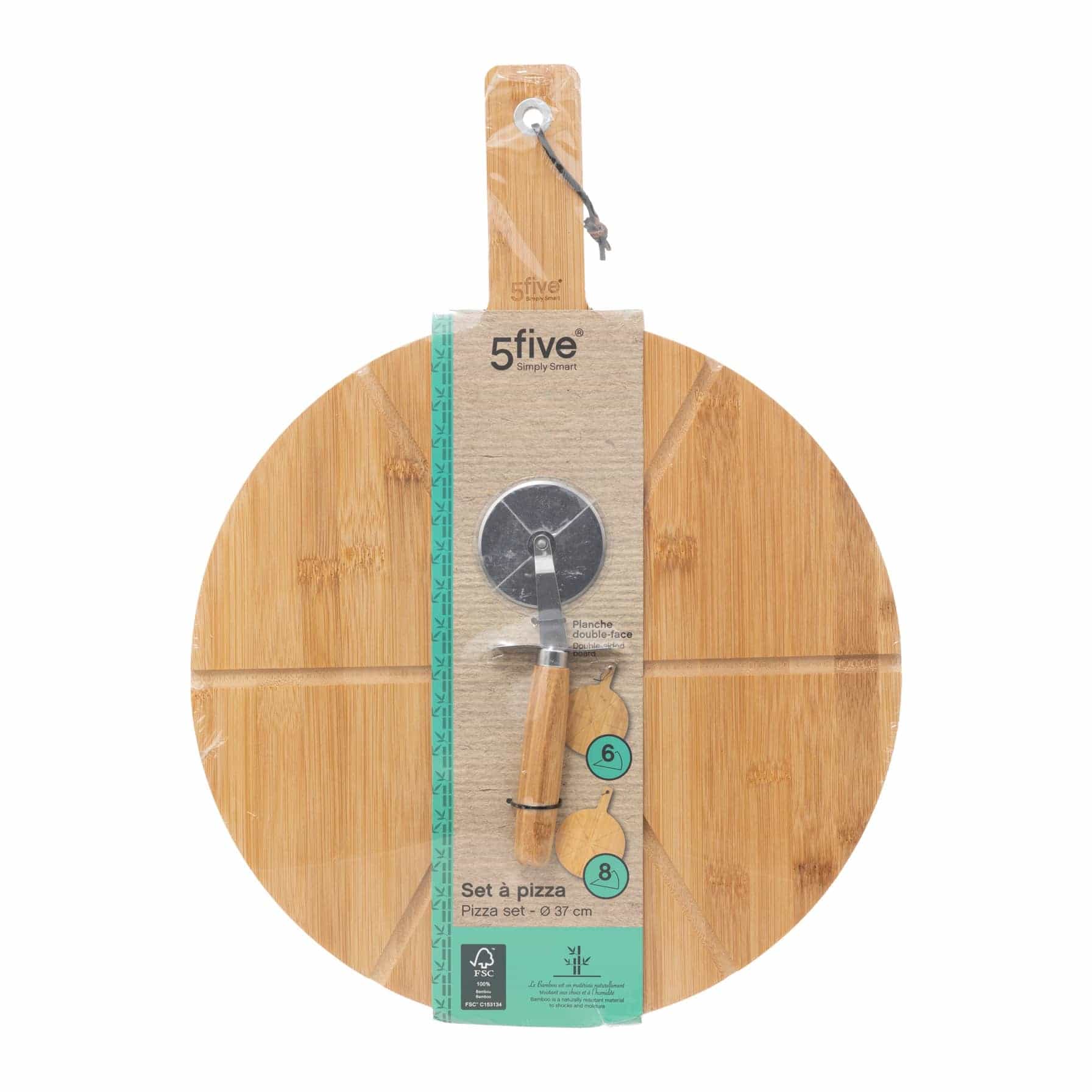 5Five Bamboo Pizza Cutting Board W/Cutter (37 x 50 x 1.1 cm)